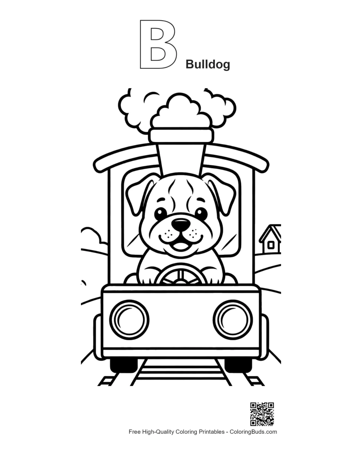 Bulldog coloring page with alphabet B outline