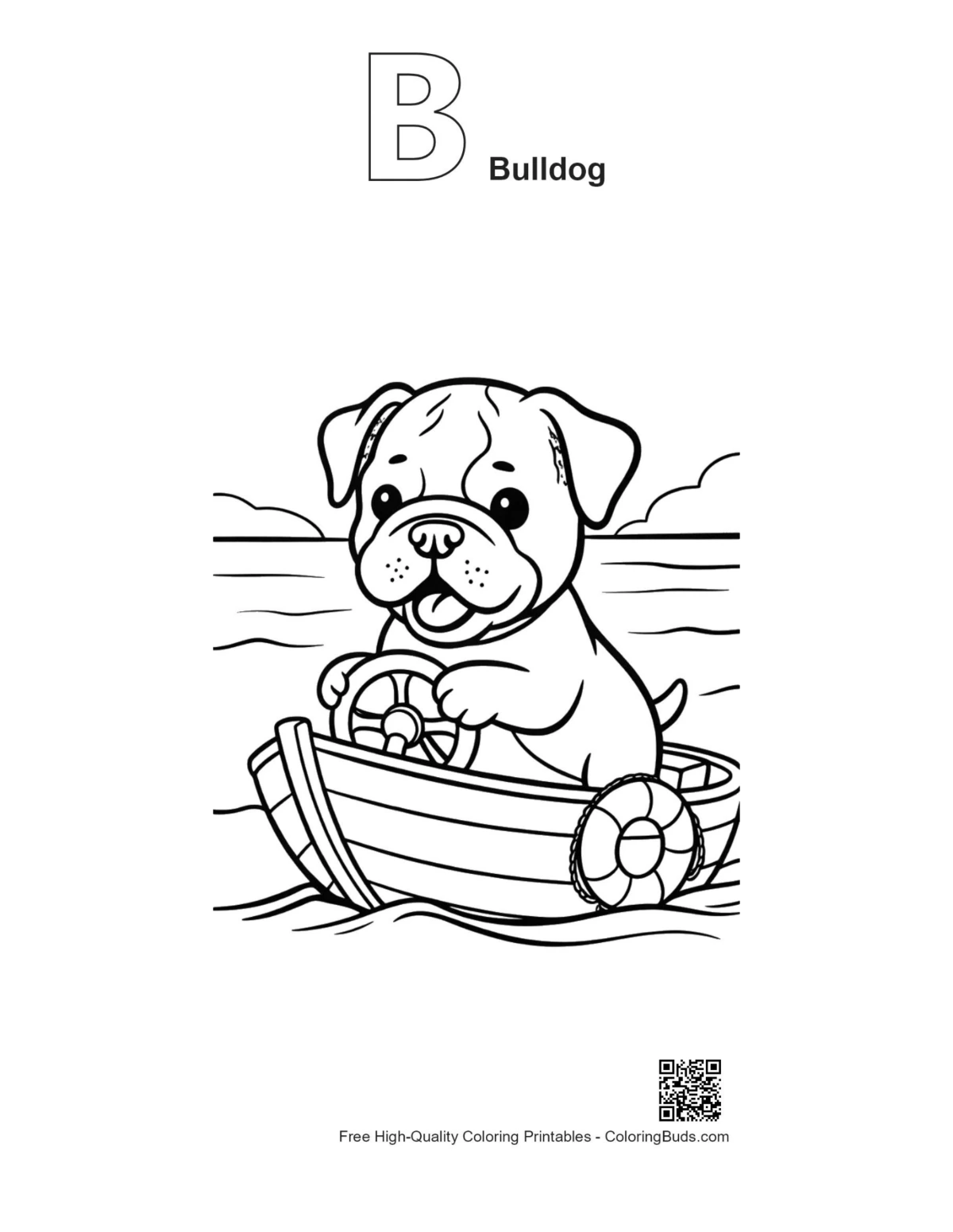 Alphabet B bulldog coloring outline