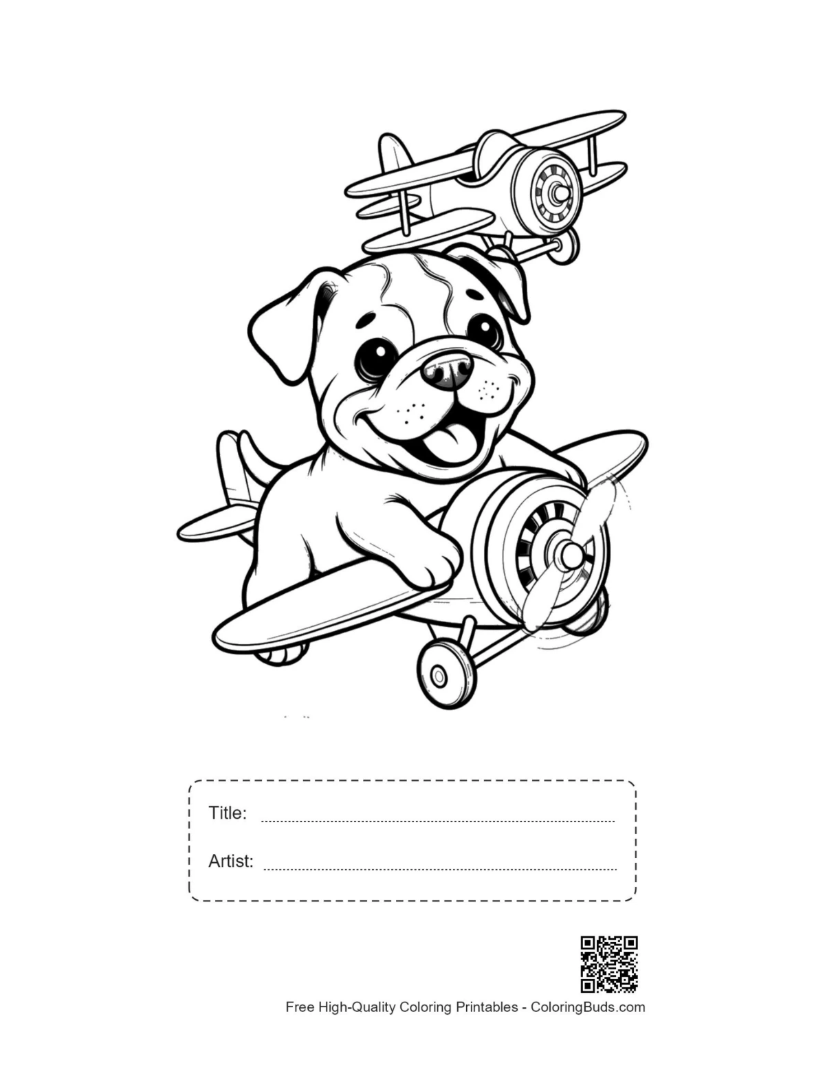Funny bulldog plane printable with title artist box