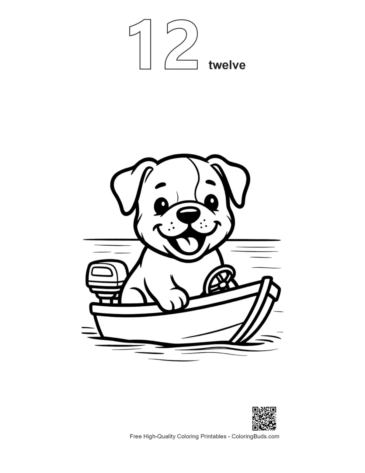 Bulldog puppy boat outline number 12 coloring page