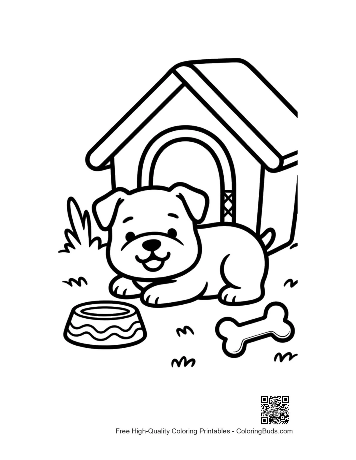Happy bulldog puppy coloring page printable