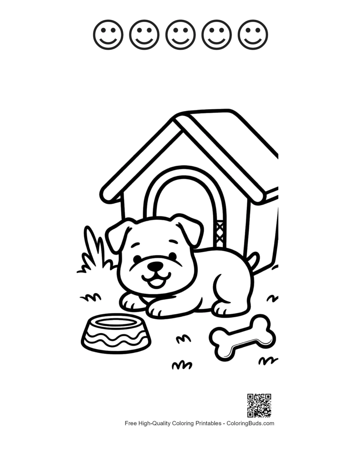 Printable happy bulldog with 5 face outlines