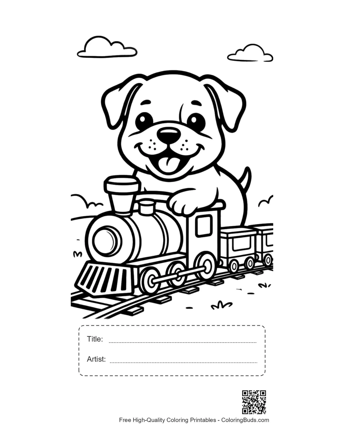 Cute bulldog puppy train printable with title box