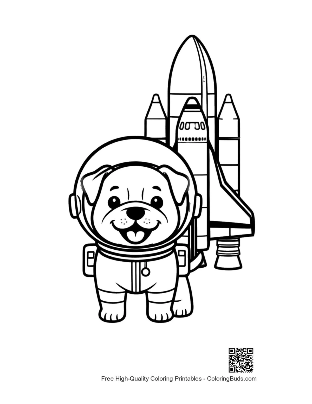 Cute little bulldog astronaut coloring page printable