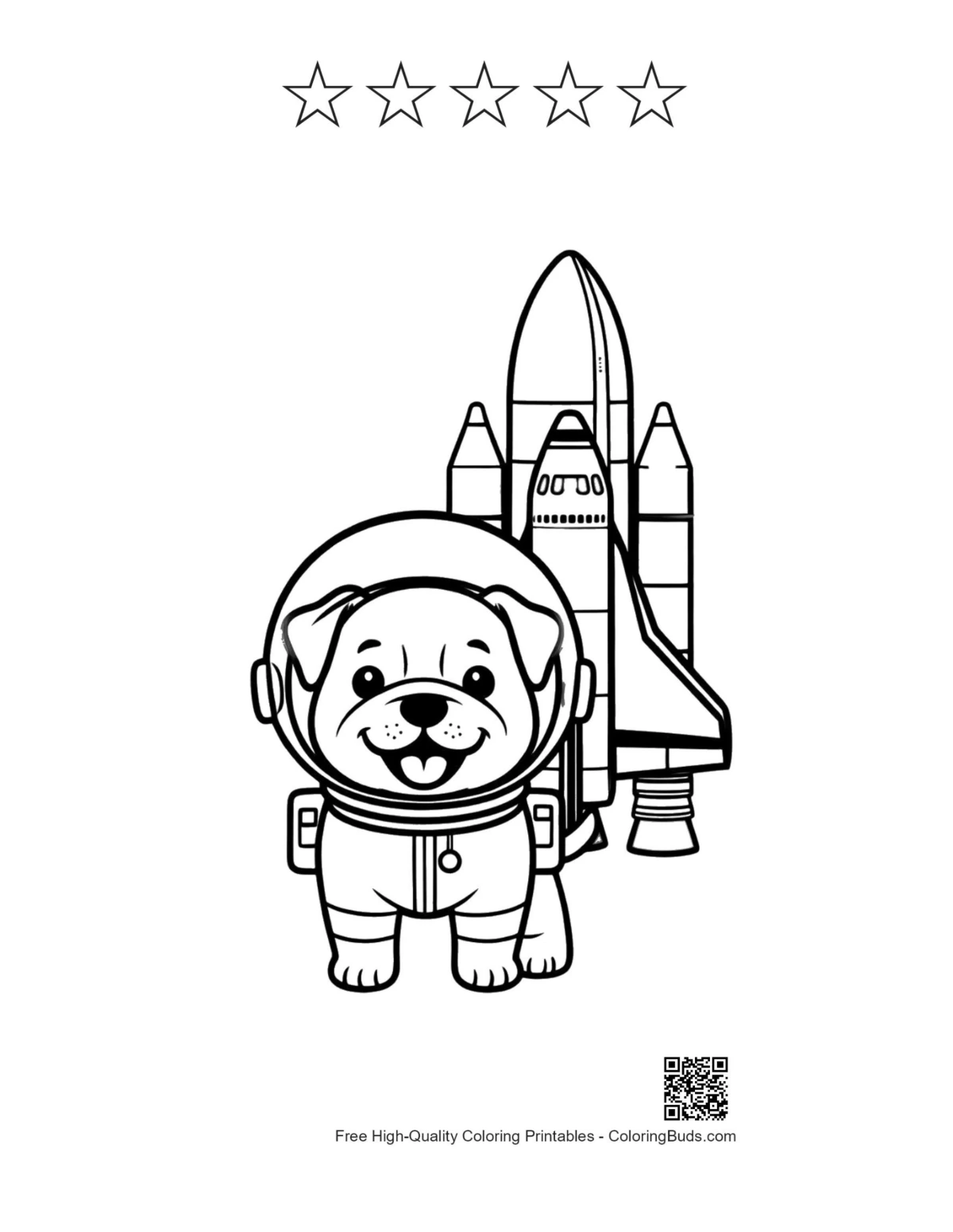 Bulldog astronaut printable with 5 stars outline