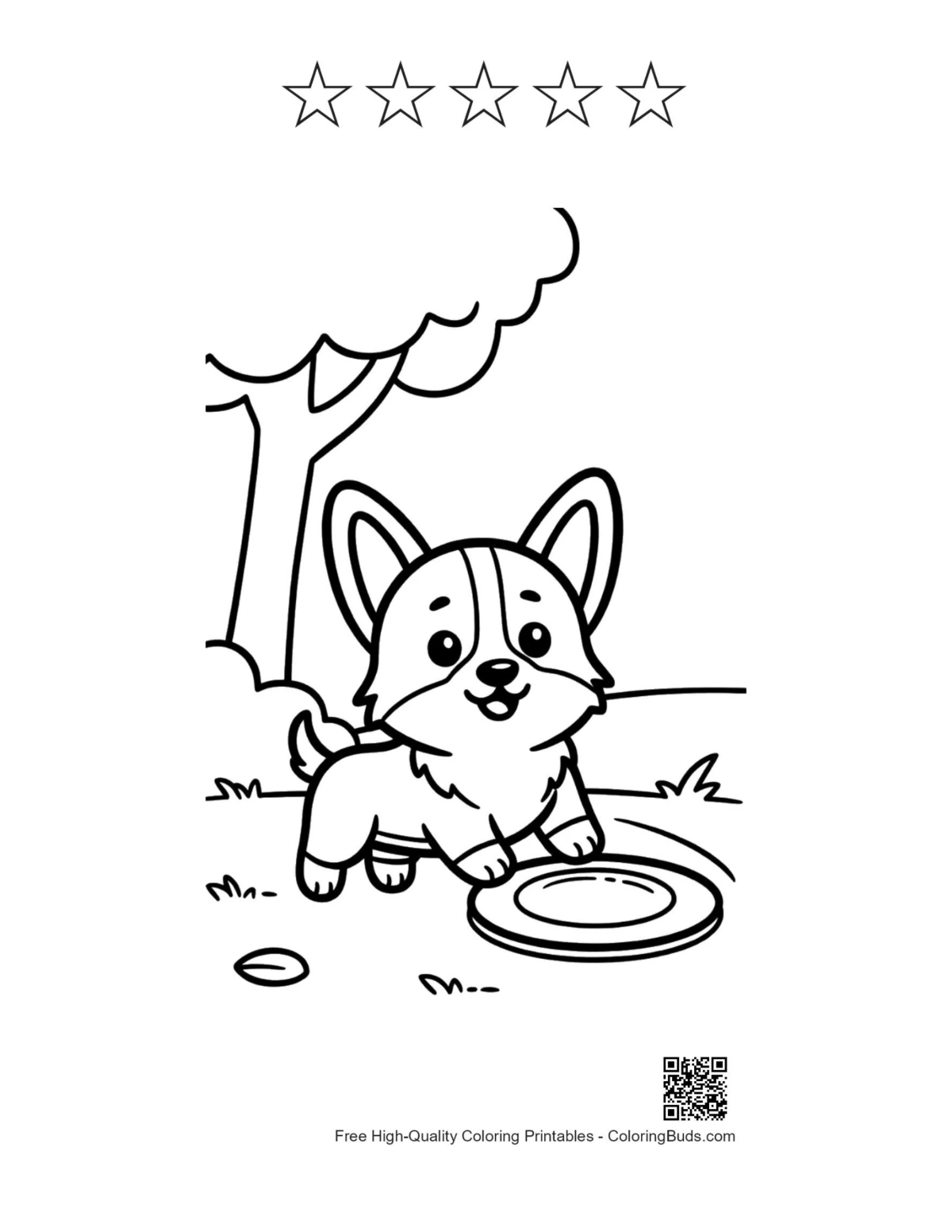 Corgi disc printable with 5 star outlines