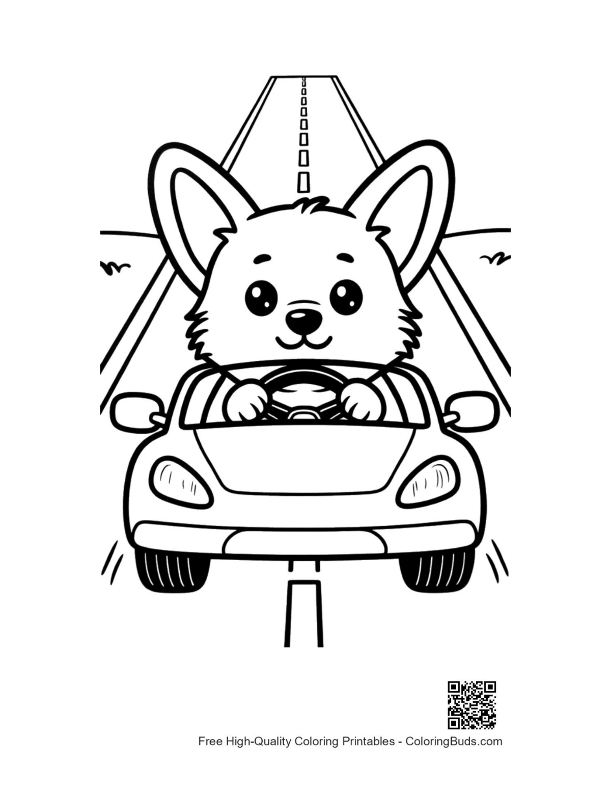 Cute corgi driving toy car coloring printable