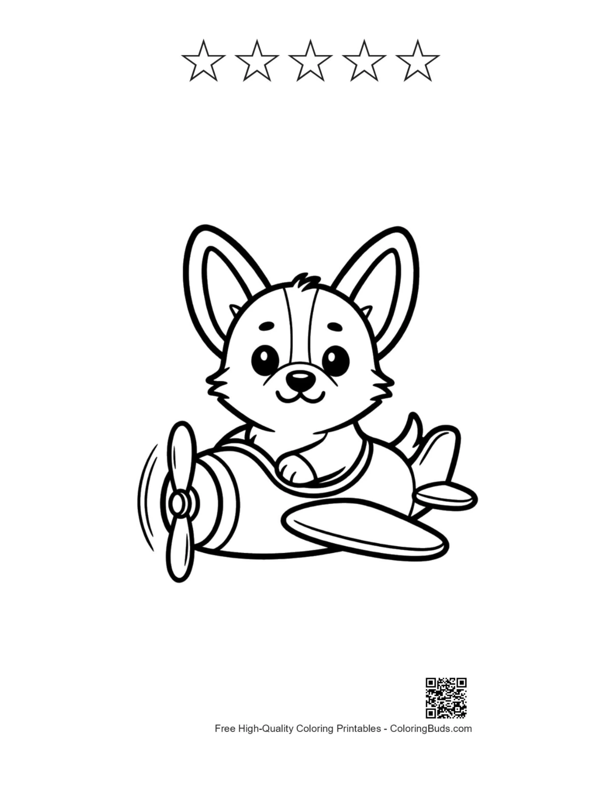 Corgi fly utskrivbar med 5 stjerne konturer