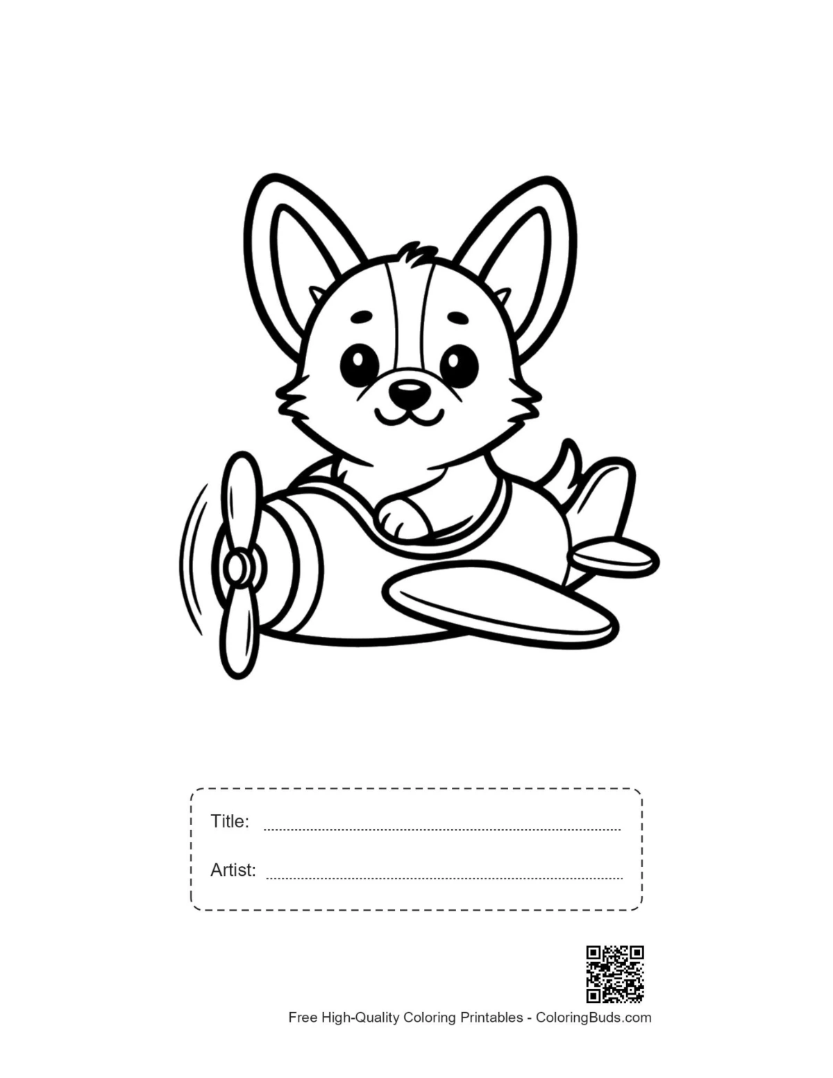 Corgi fly utskrivbar med tittel kunstnerboks