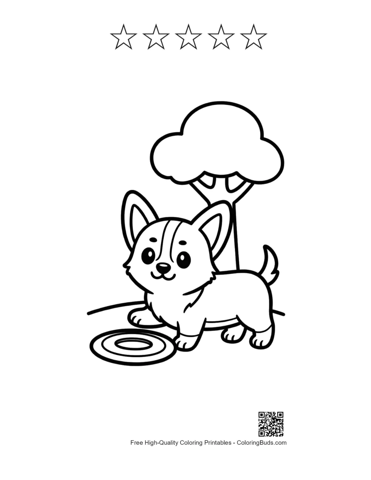 Corgi puppy printable with 5-star rating outline