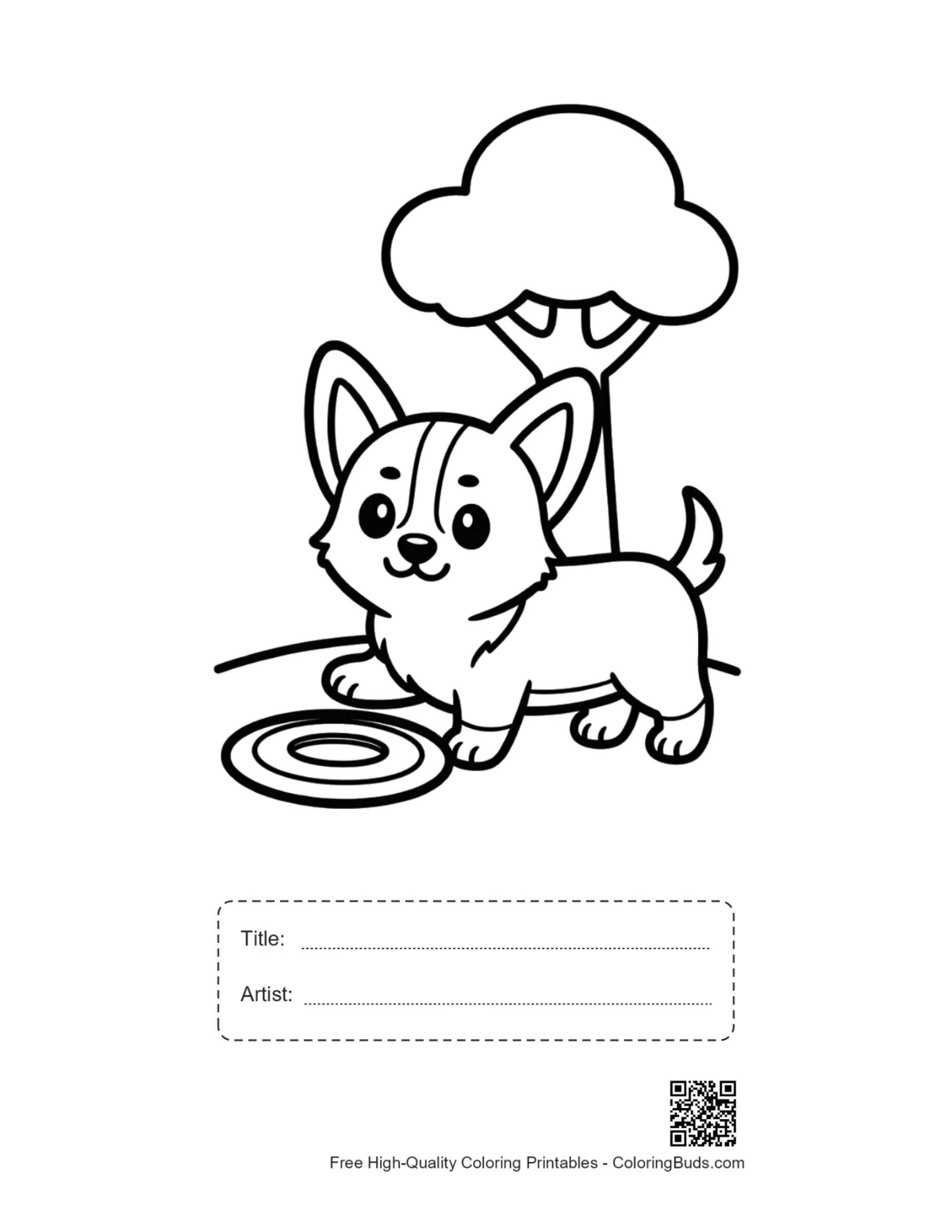 Corgi puppy frisbee printable with title box