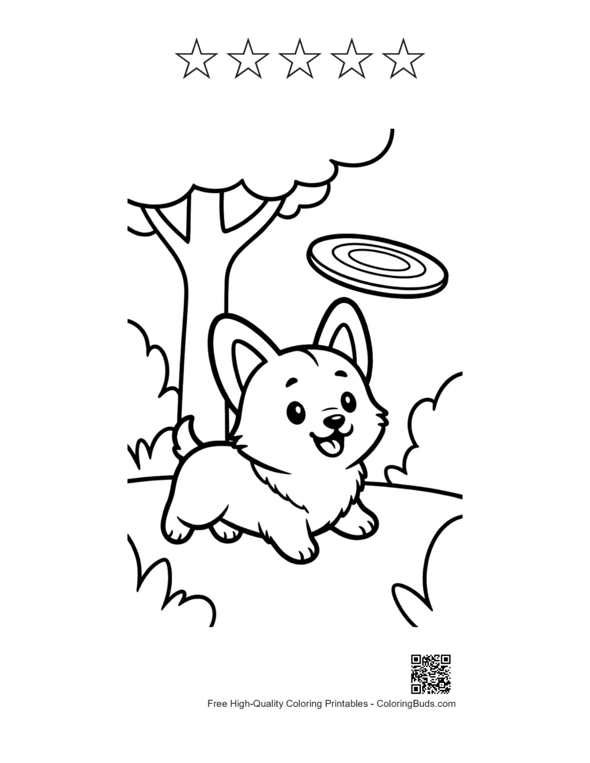 Corgi puppy disc printable with 5 star outlines