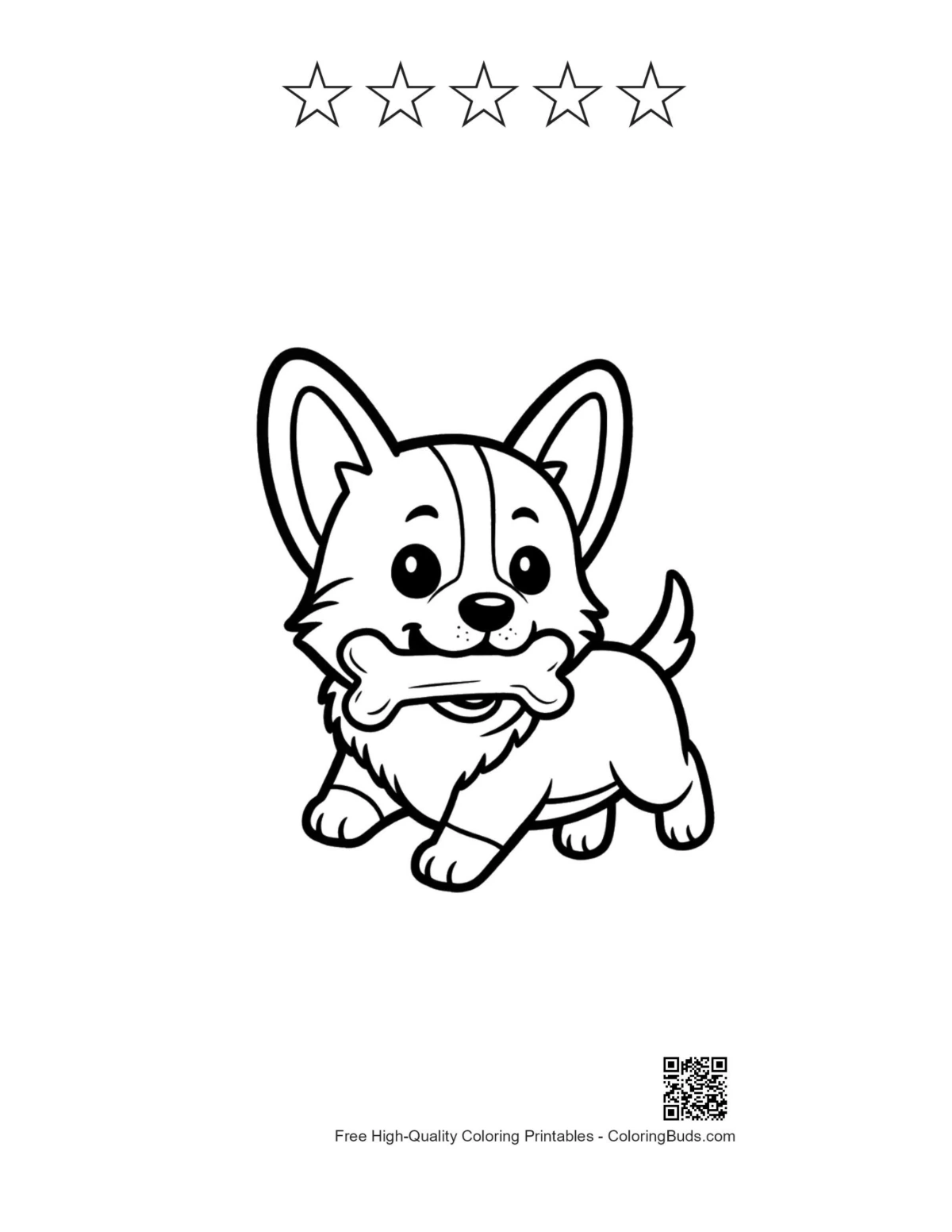 Corgi with 5 stars outline coloring printable