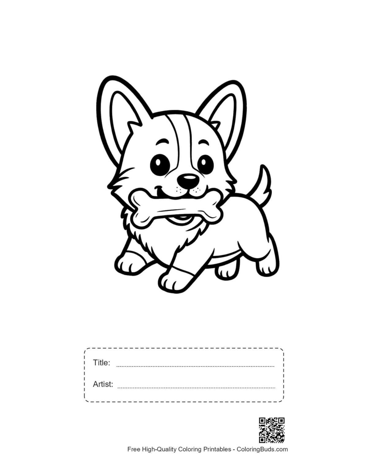 Printable corgi sheet with title artist box
