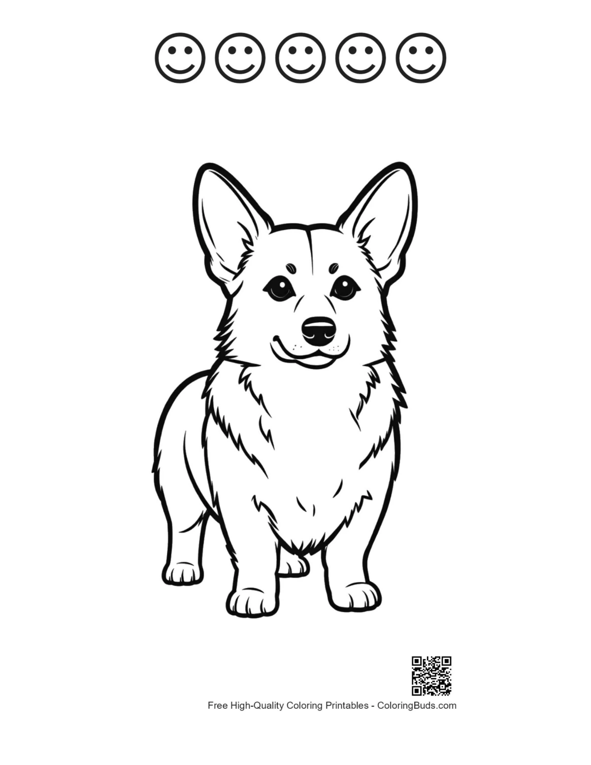 Corgi with 5 happy faces printable
