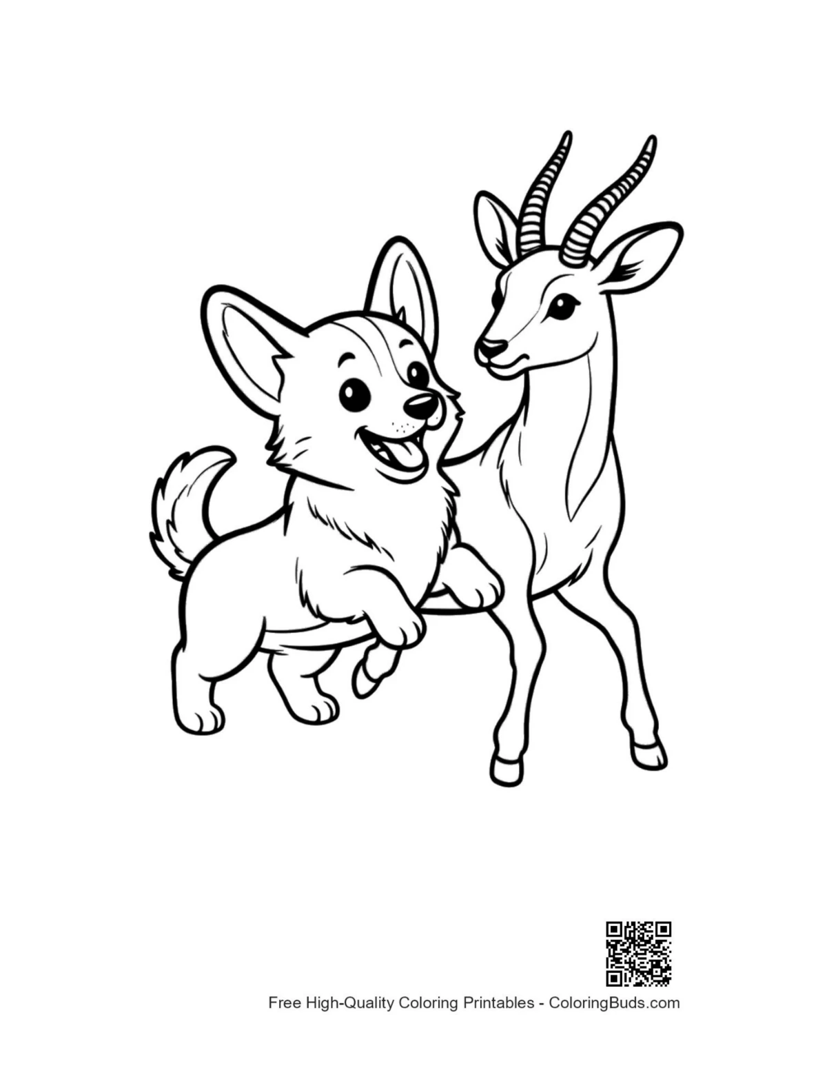 Cute corgi and antelope friendship art