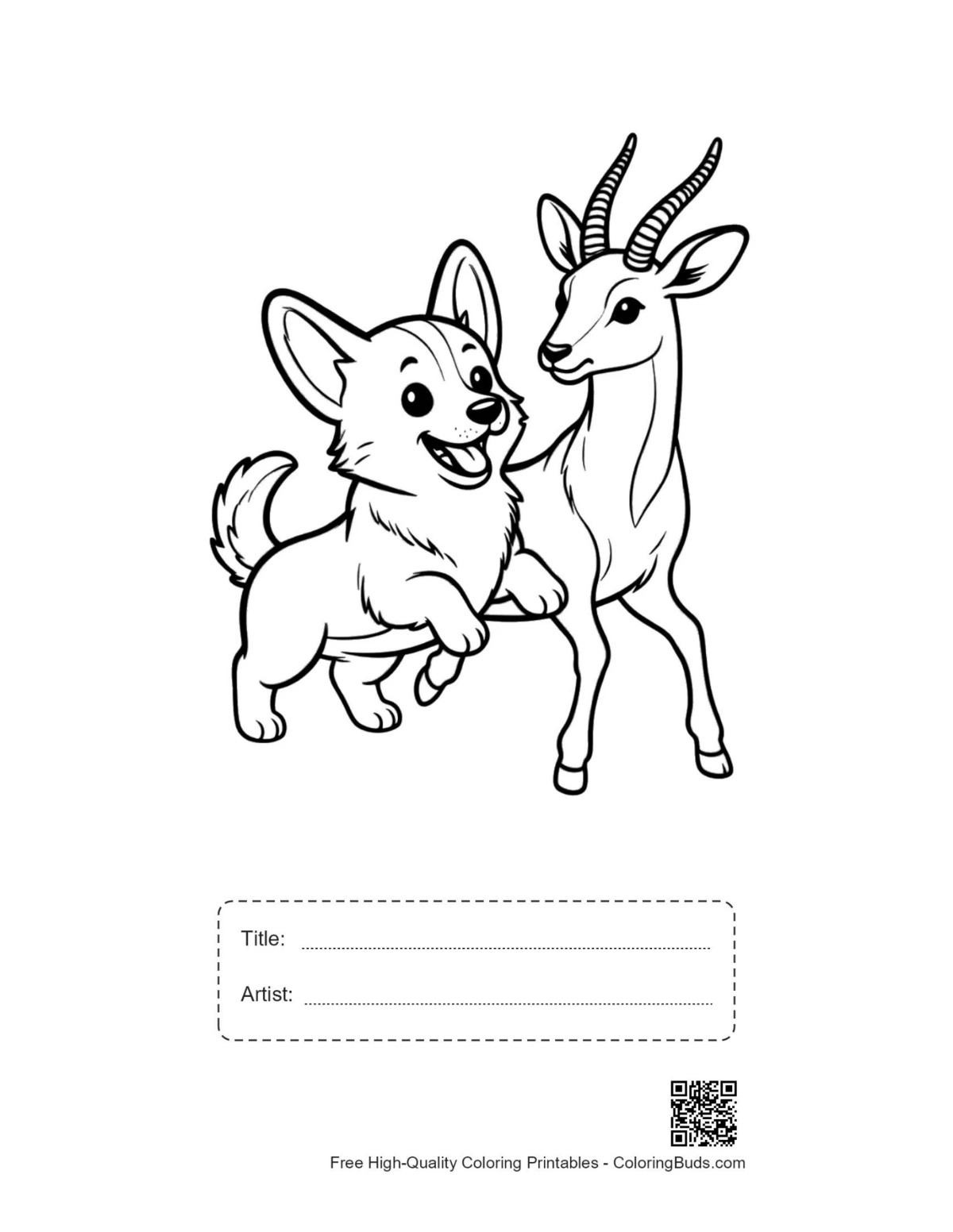 Corgi antelope printable with title box