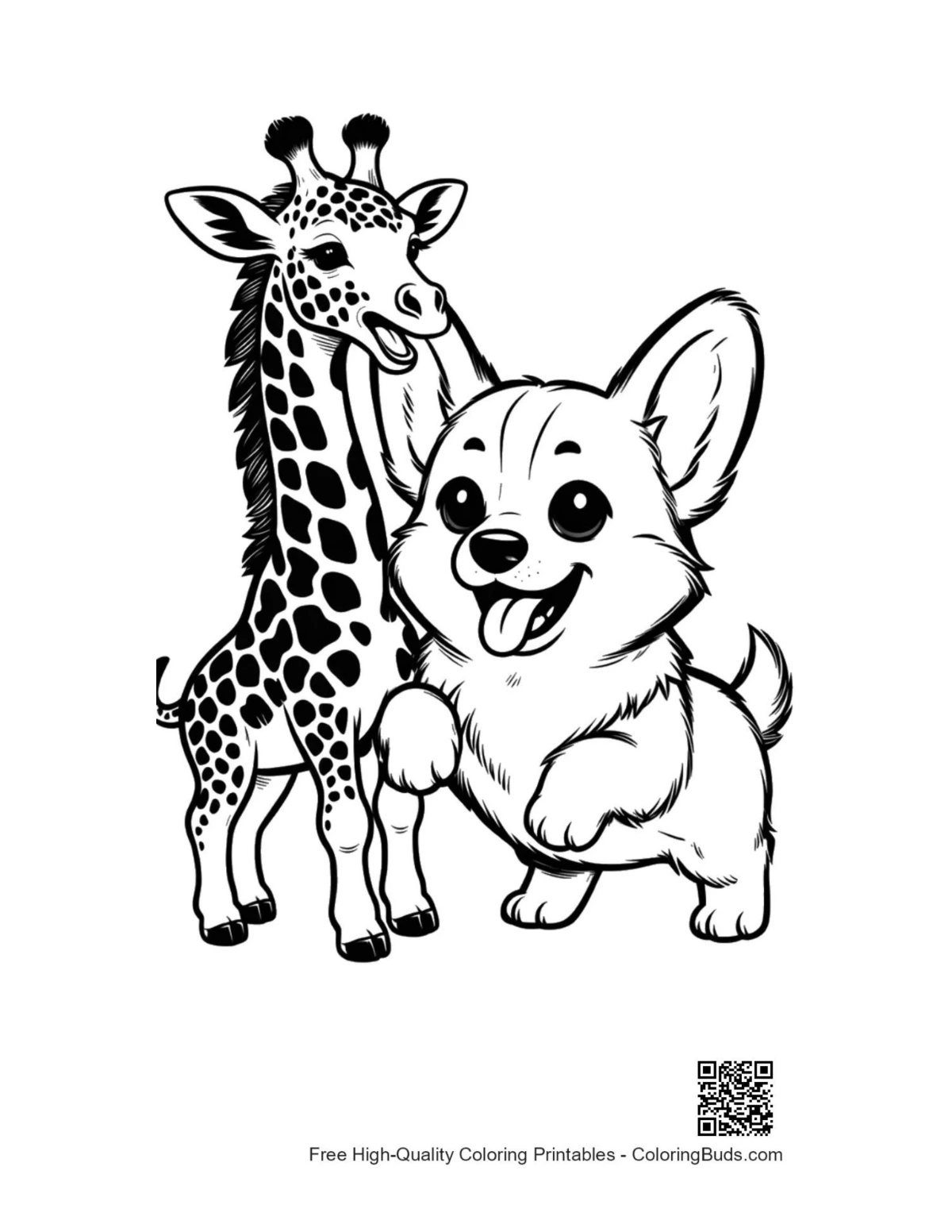 Cute corgi hugging giraffe illustration