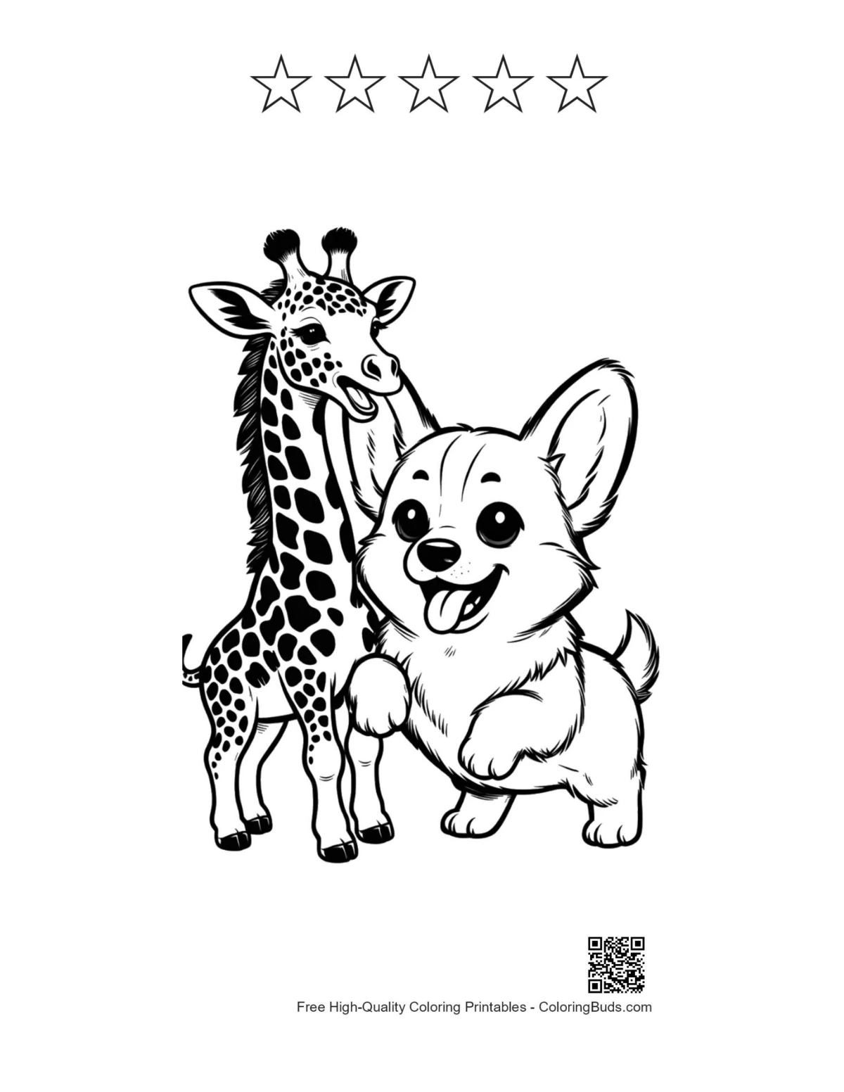 Corgi giraffe printable with 5 stars