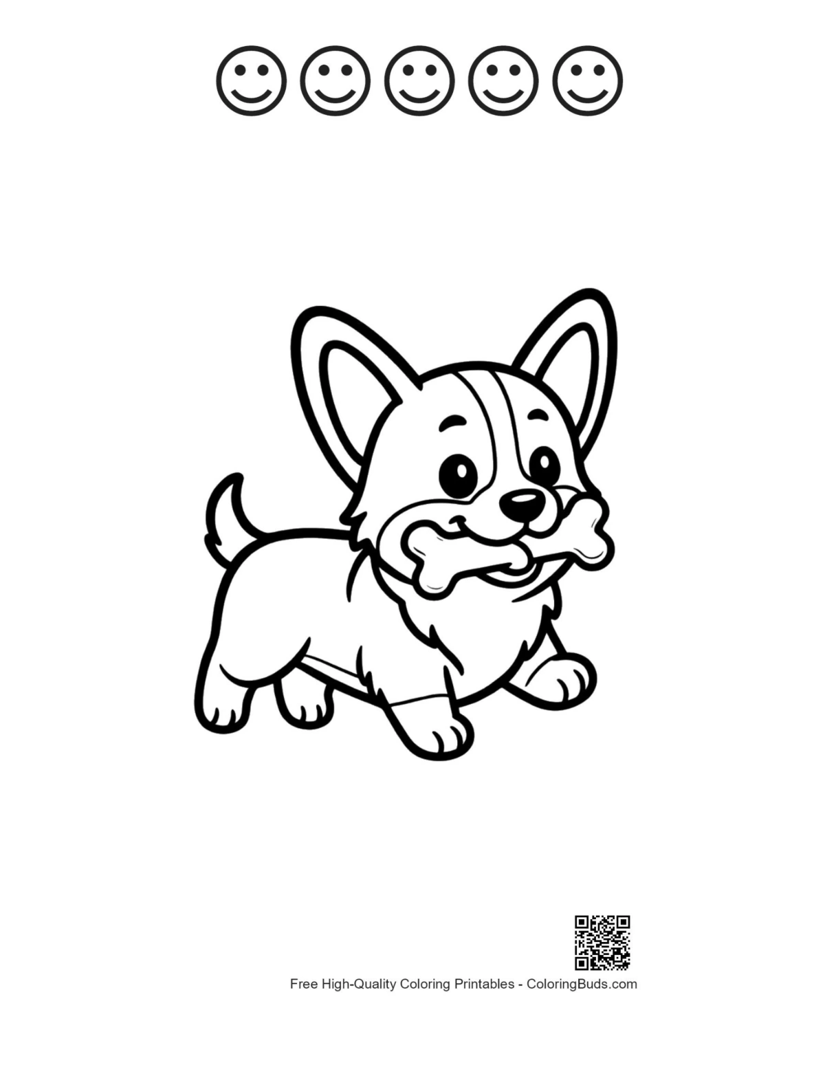 Cute corgi 5 happy face outline kids printable