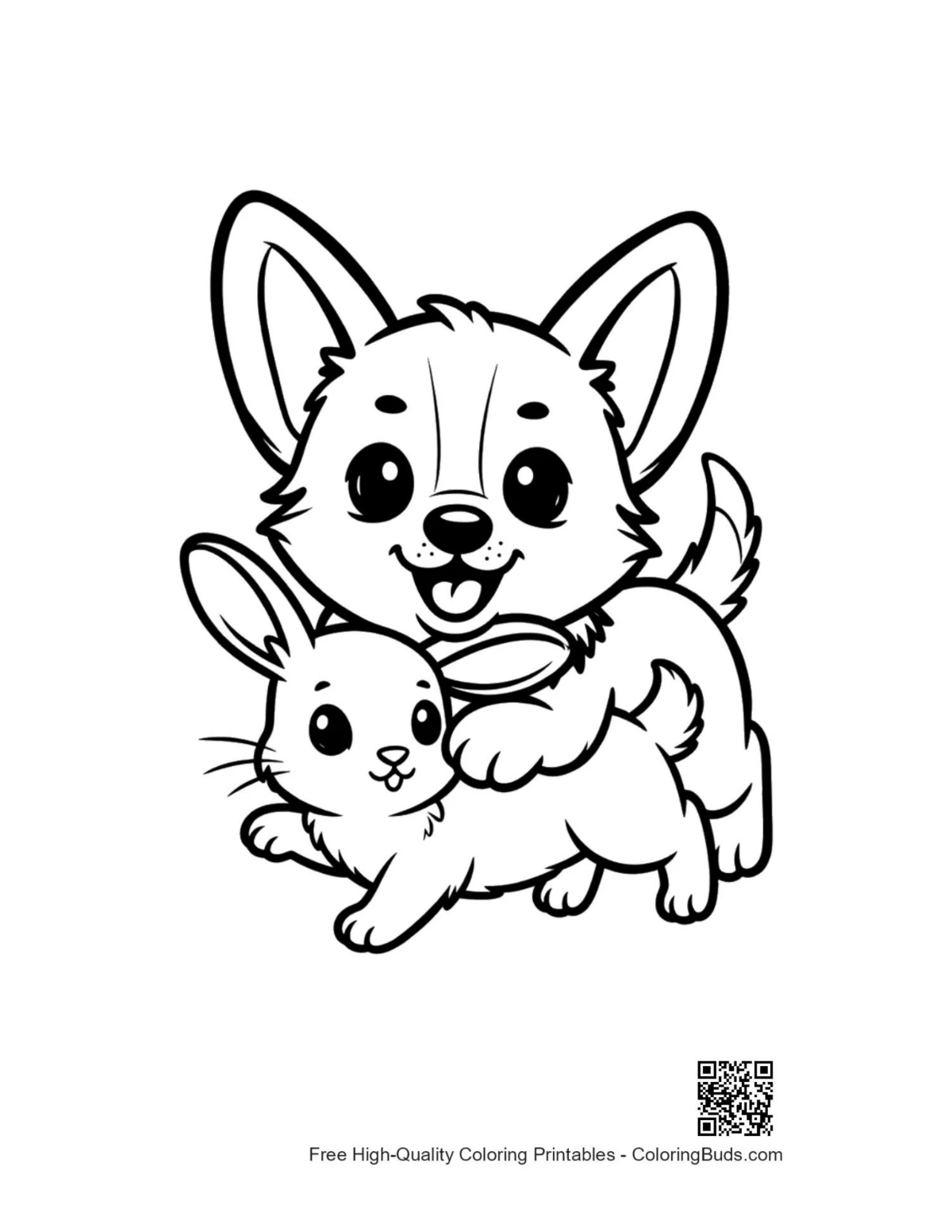 Niedlicher Corgi umarmt Häschen (zum Ausdrucken)