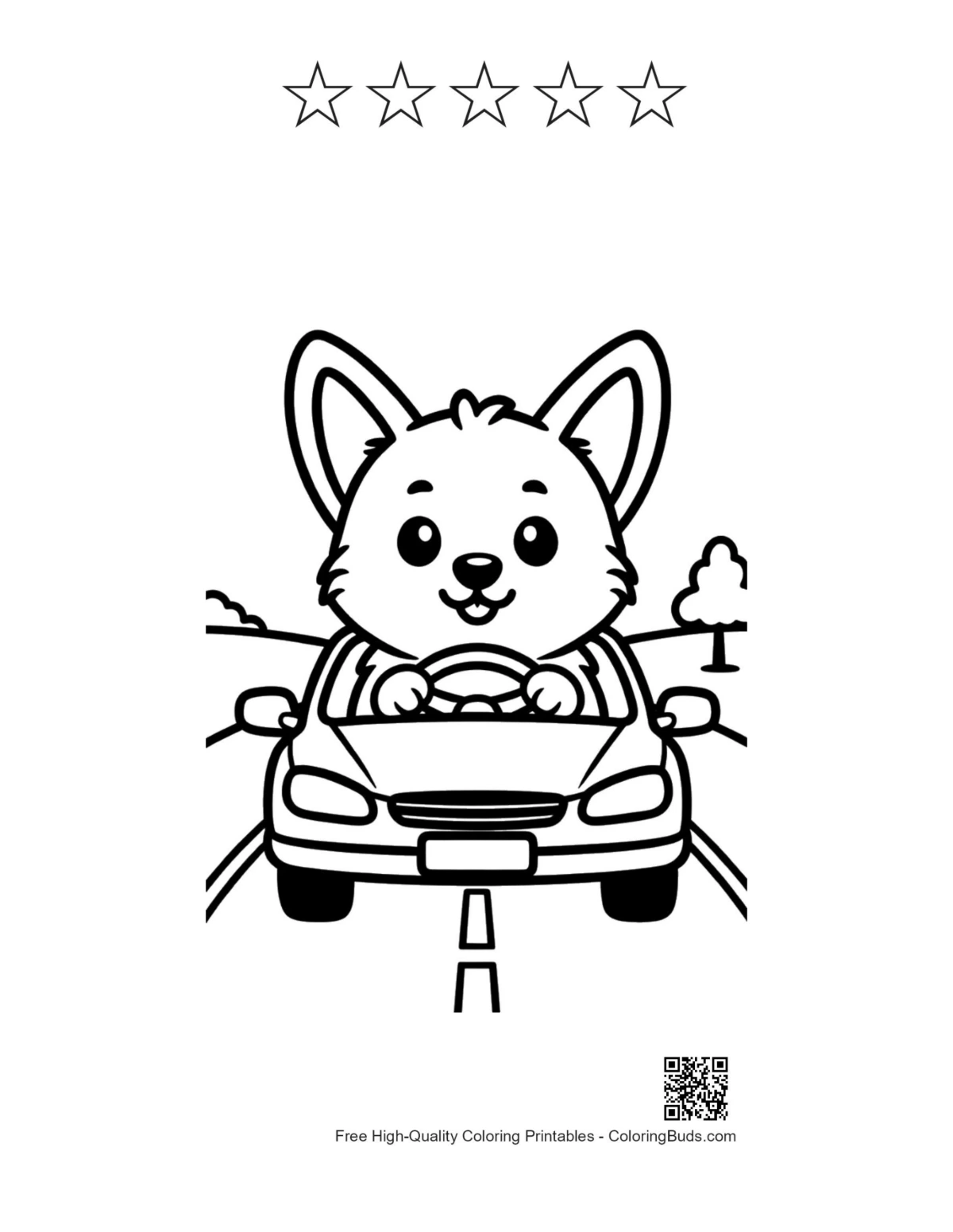 Corgi puppy car printable with 5 star outlines