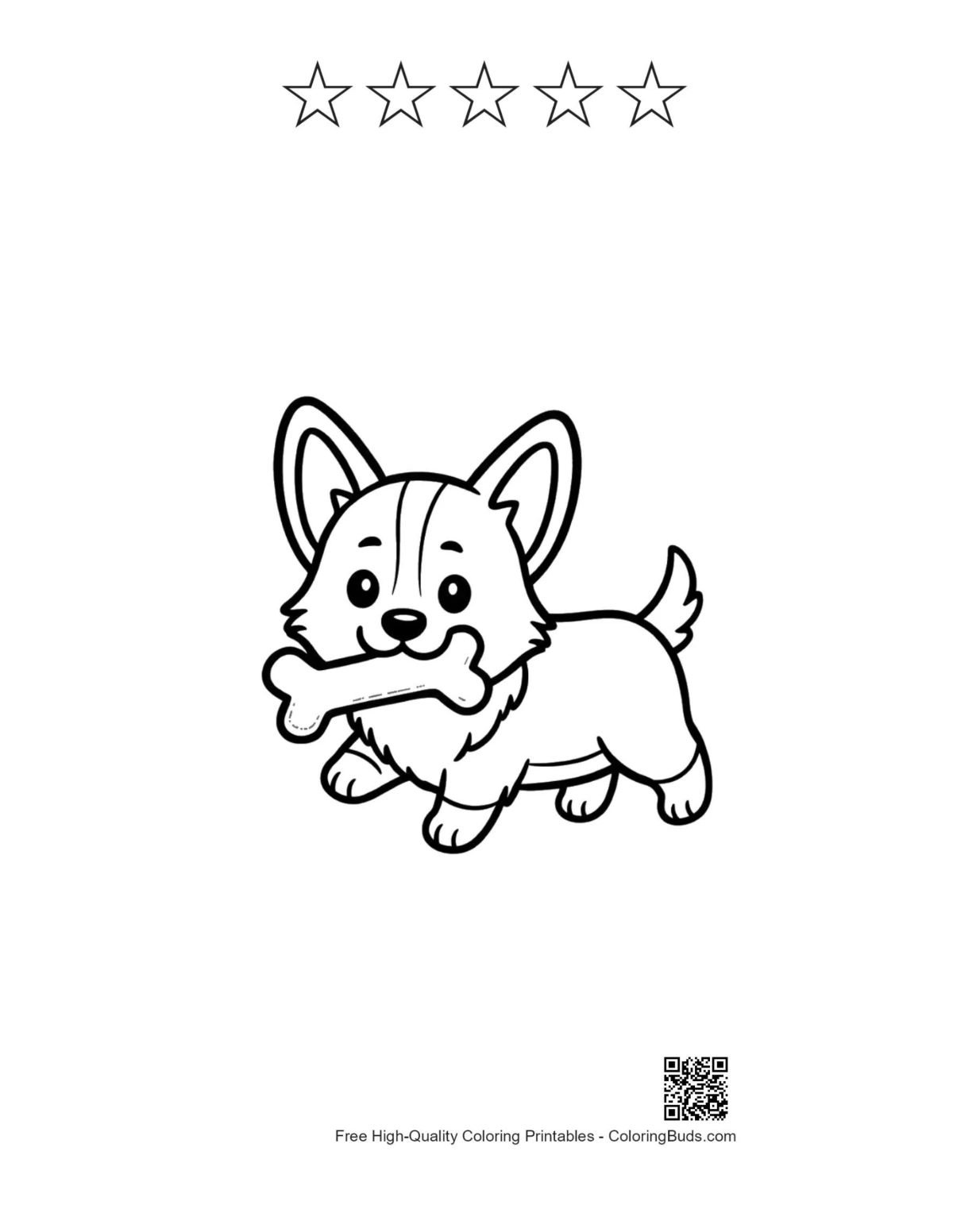 Corgi puppy bone printable with 5 star outlines