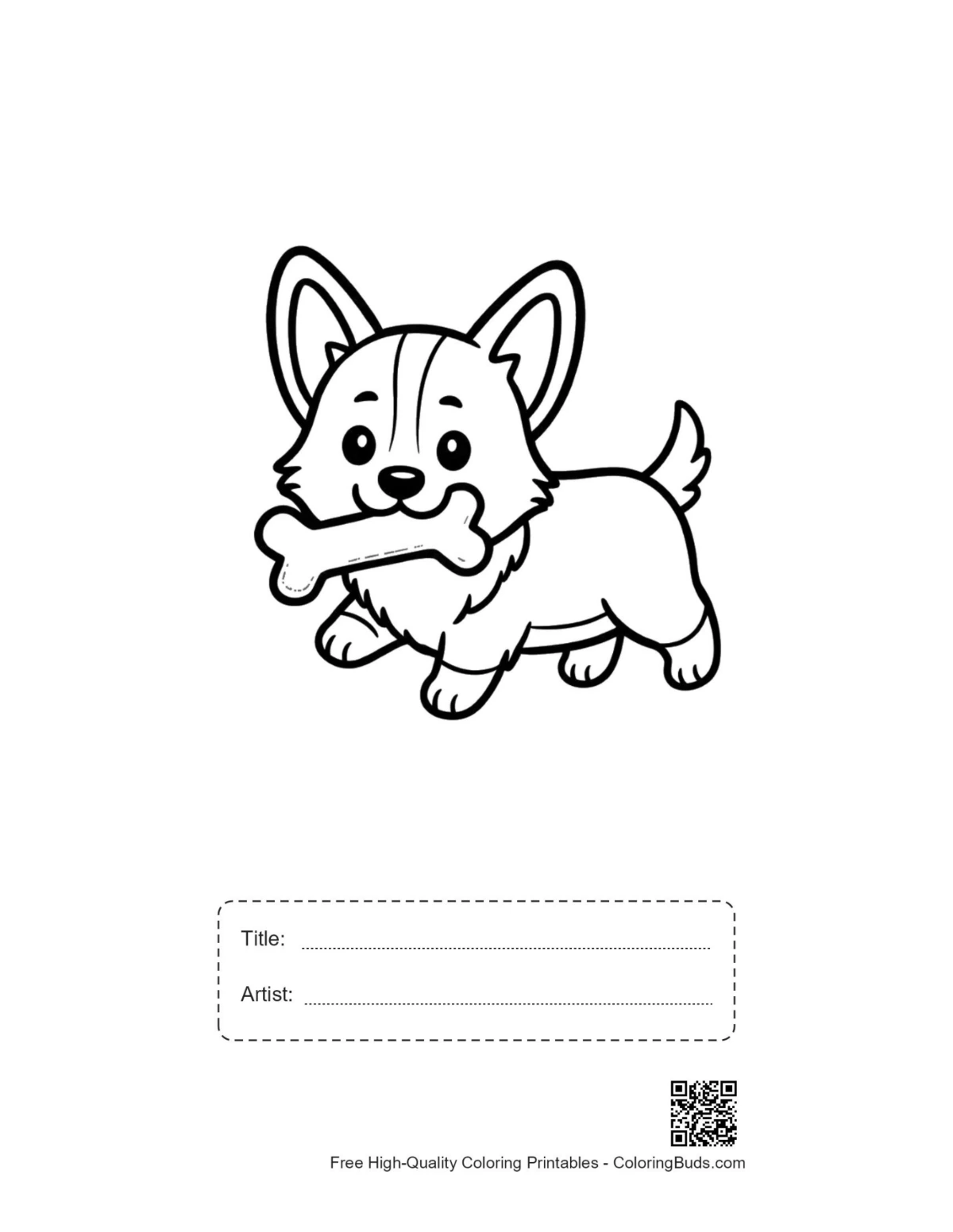 Corgi puppy bone printable with title artist box