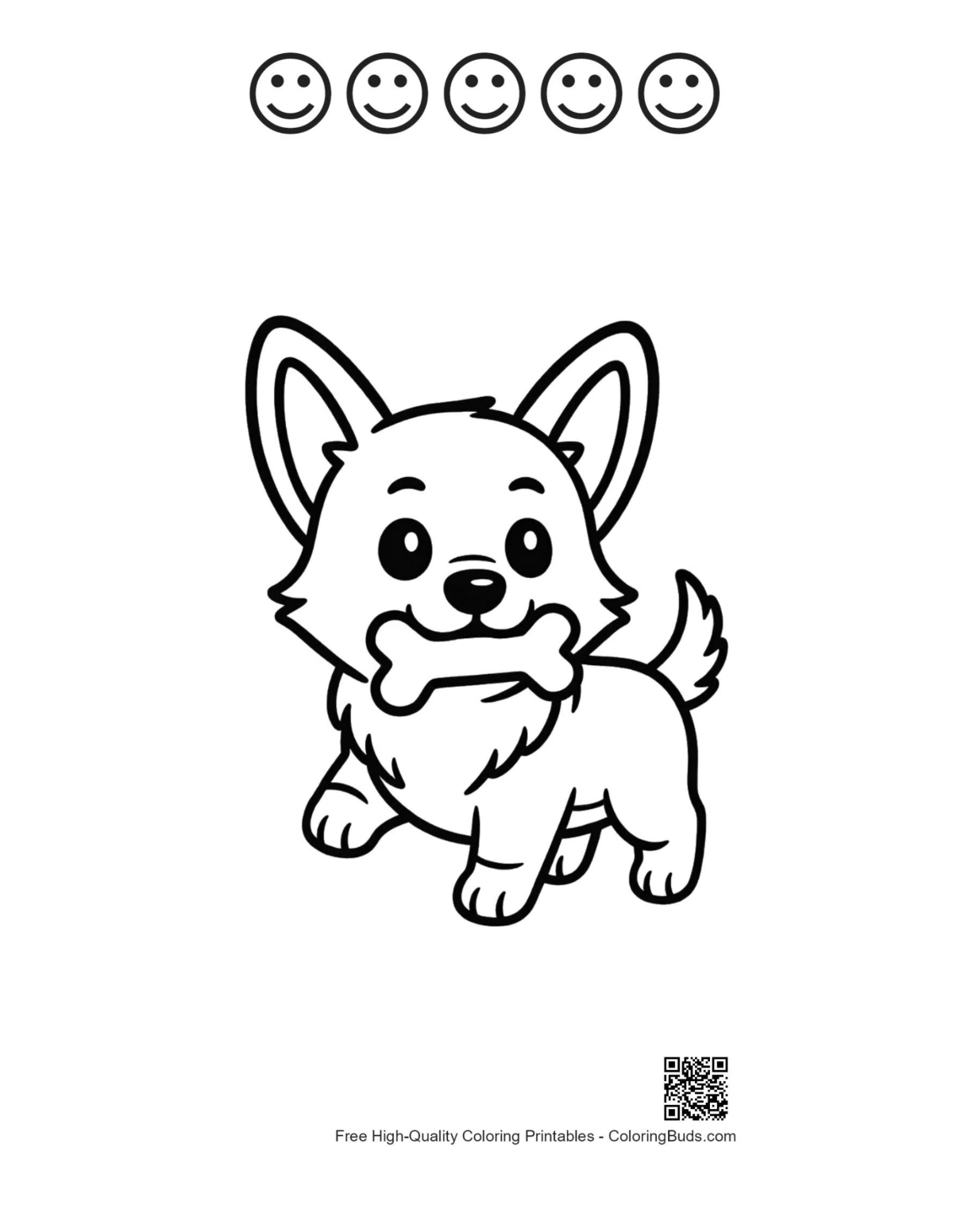 Corgi page with 5 happy face outlines printable