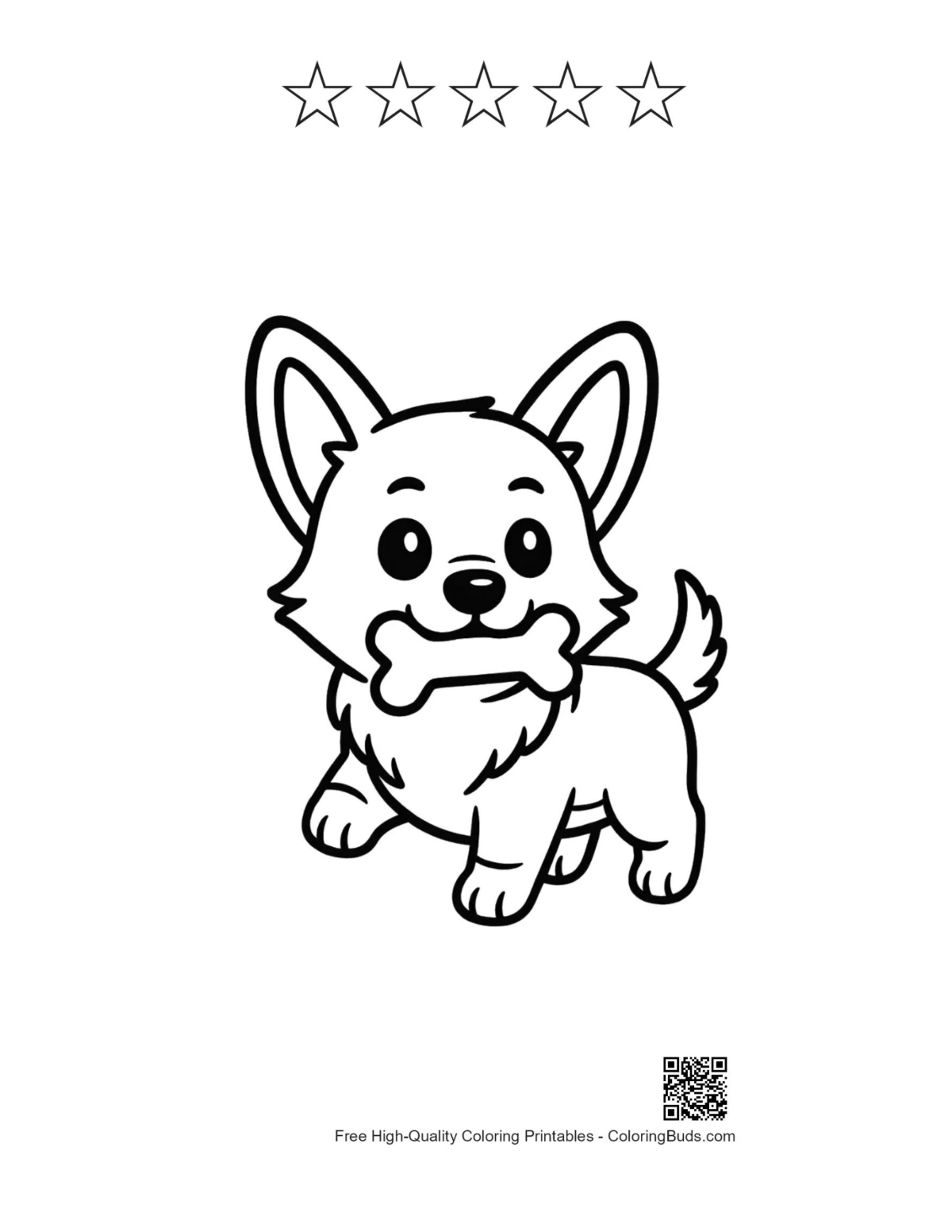 Corgi coloring page with 5 star outlines