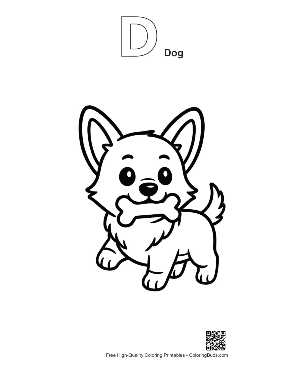 Corgi alphabet D dog outline coloring page