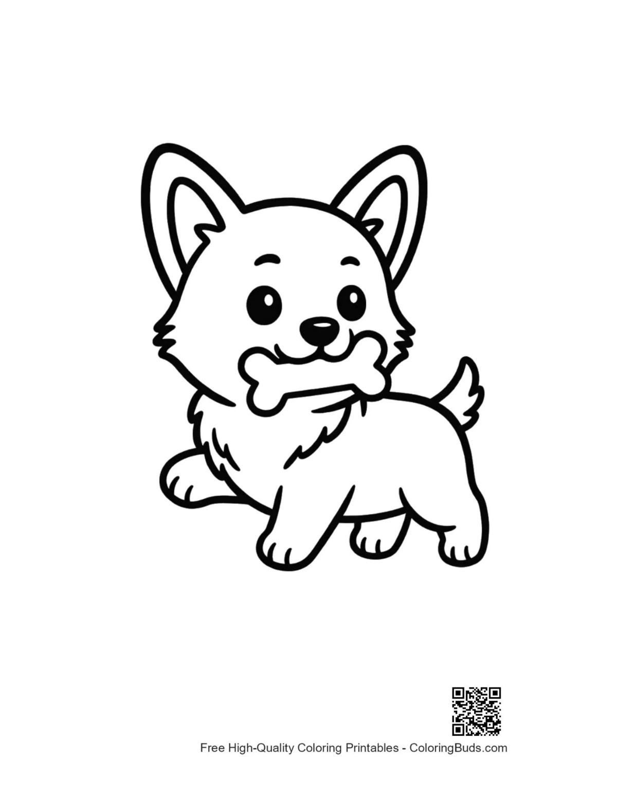 Funny corgi dog playing with large bone coloring page
