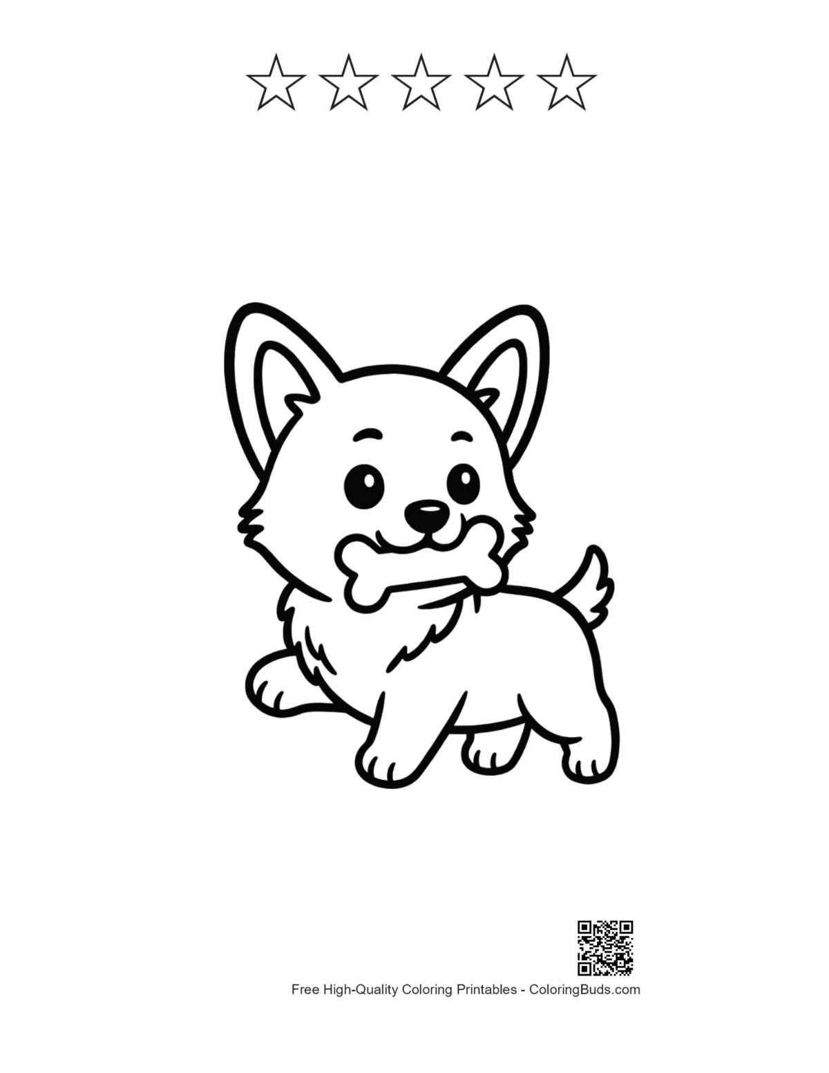 Corgi with bone and 5 star outlines coloring page