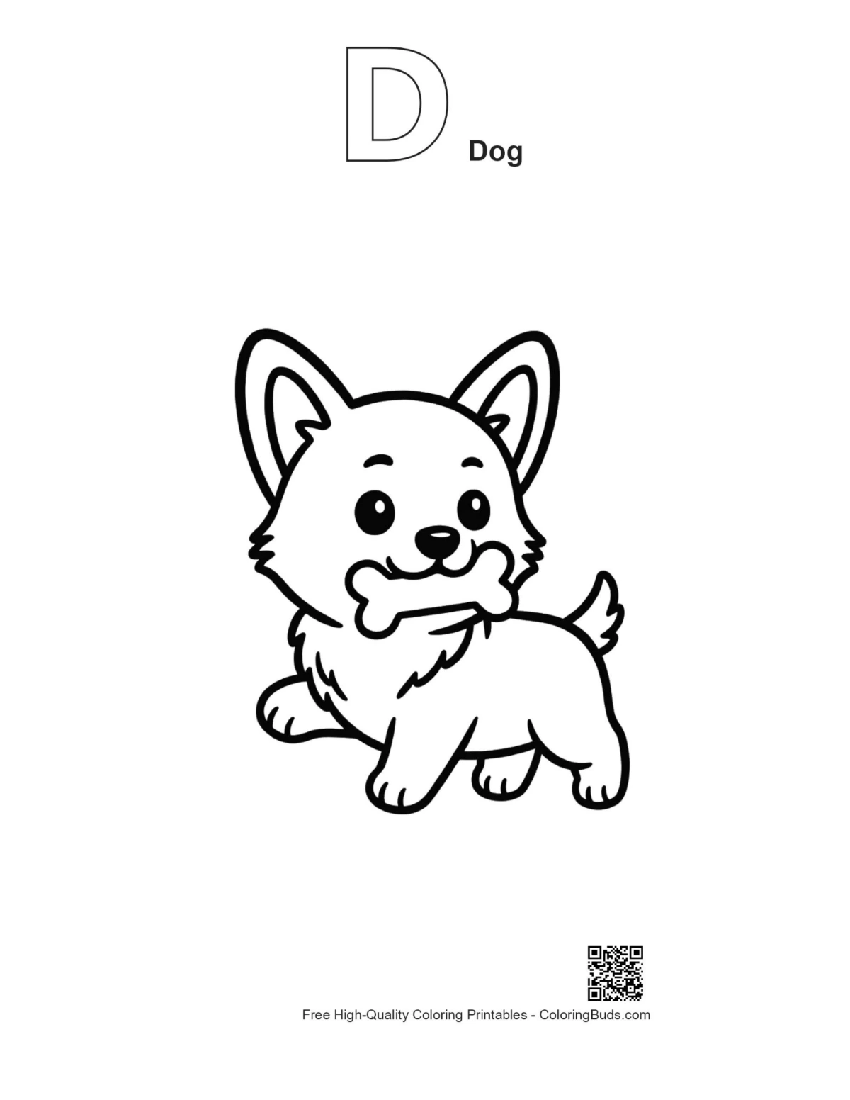Corgi bone outline with alphabet D dog printable
