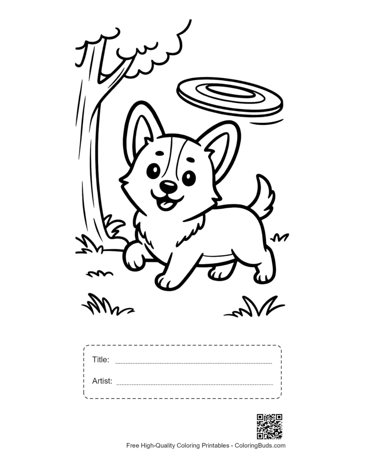 Corgi wydruk z tytułem i ramką artysty