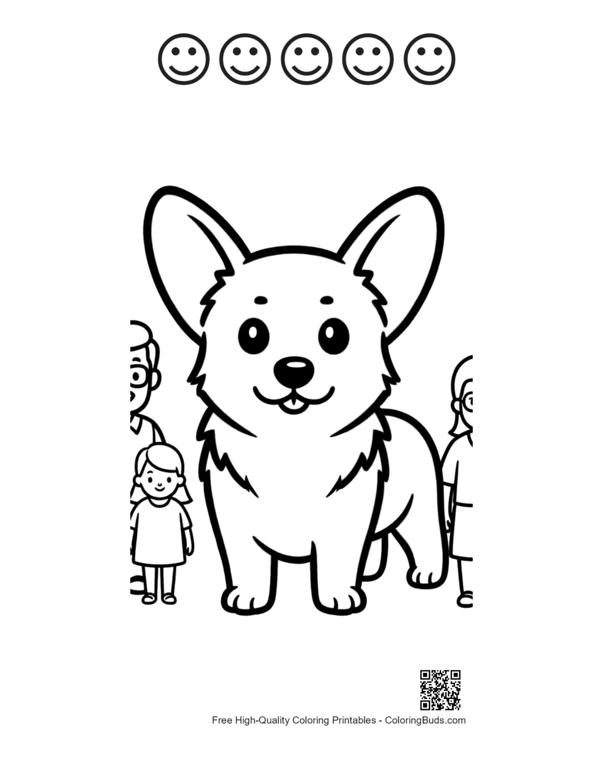 Corgi family 5 happy faces printable