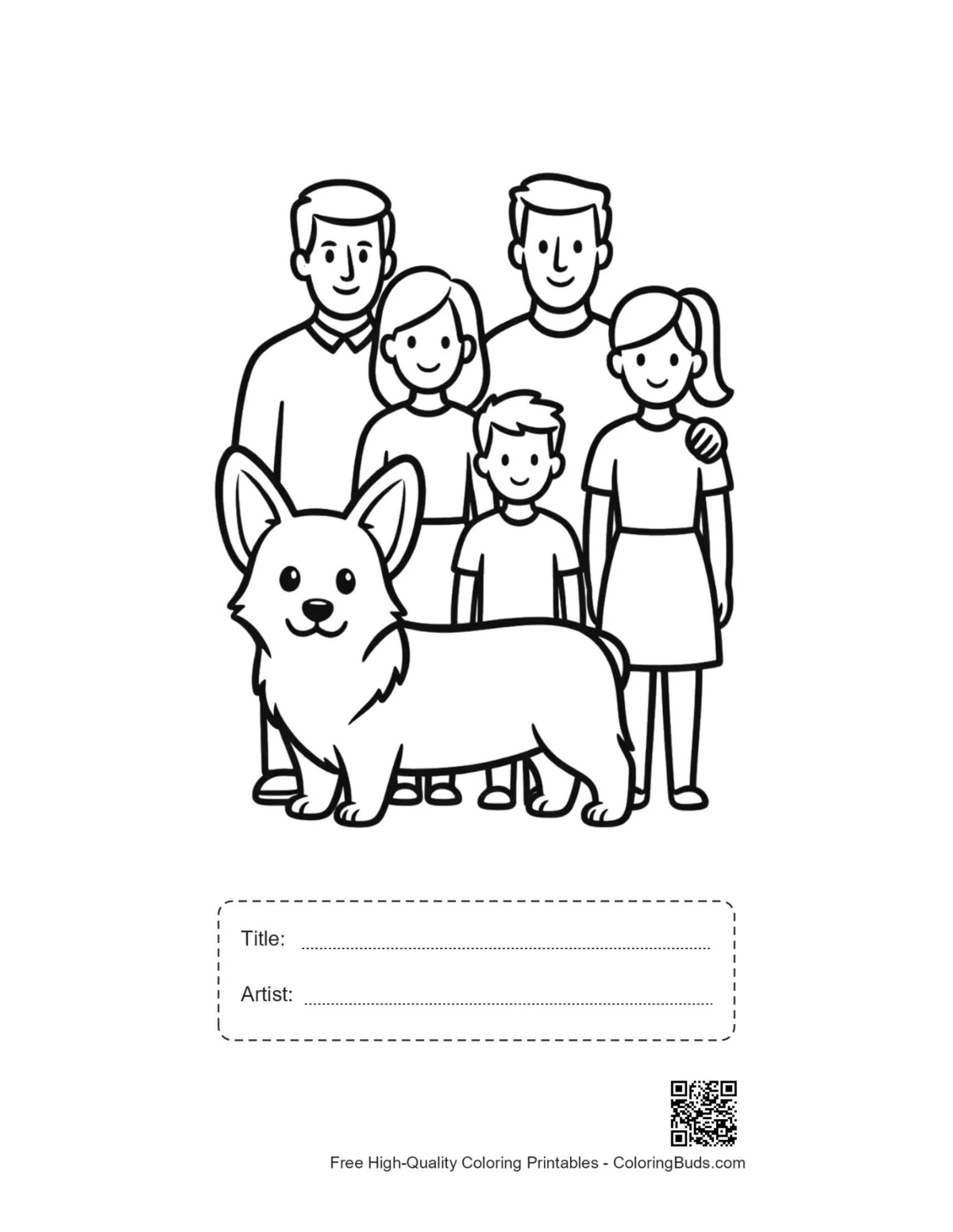 Cute Corgi family printable with title box