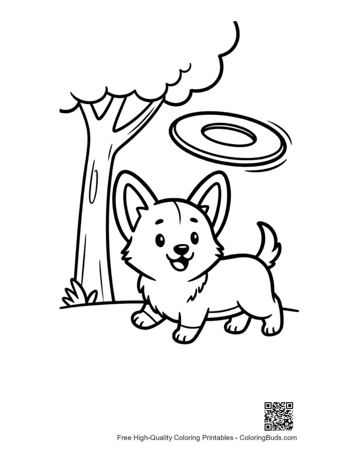 Small corgi dog watching flying saucer outdoors printable