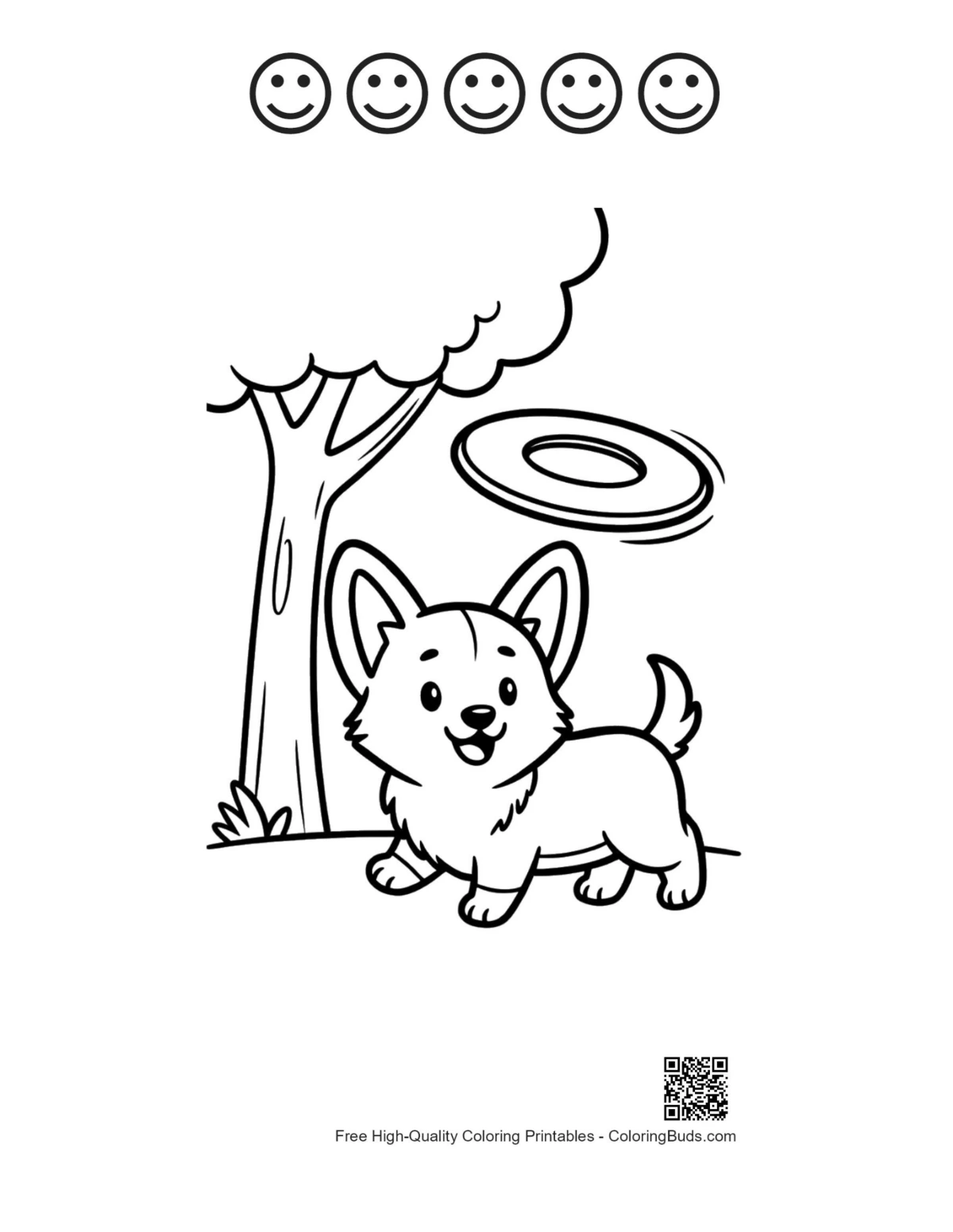 Corgi UFO printable 5 happy faces outline