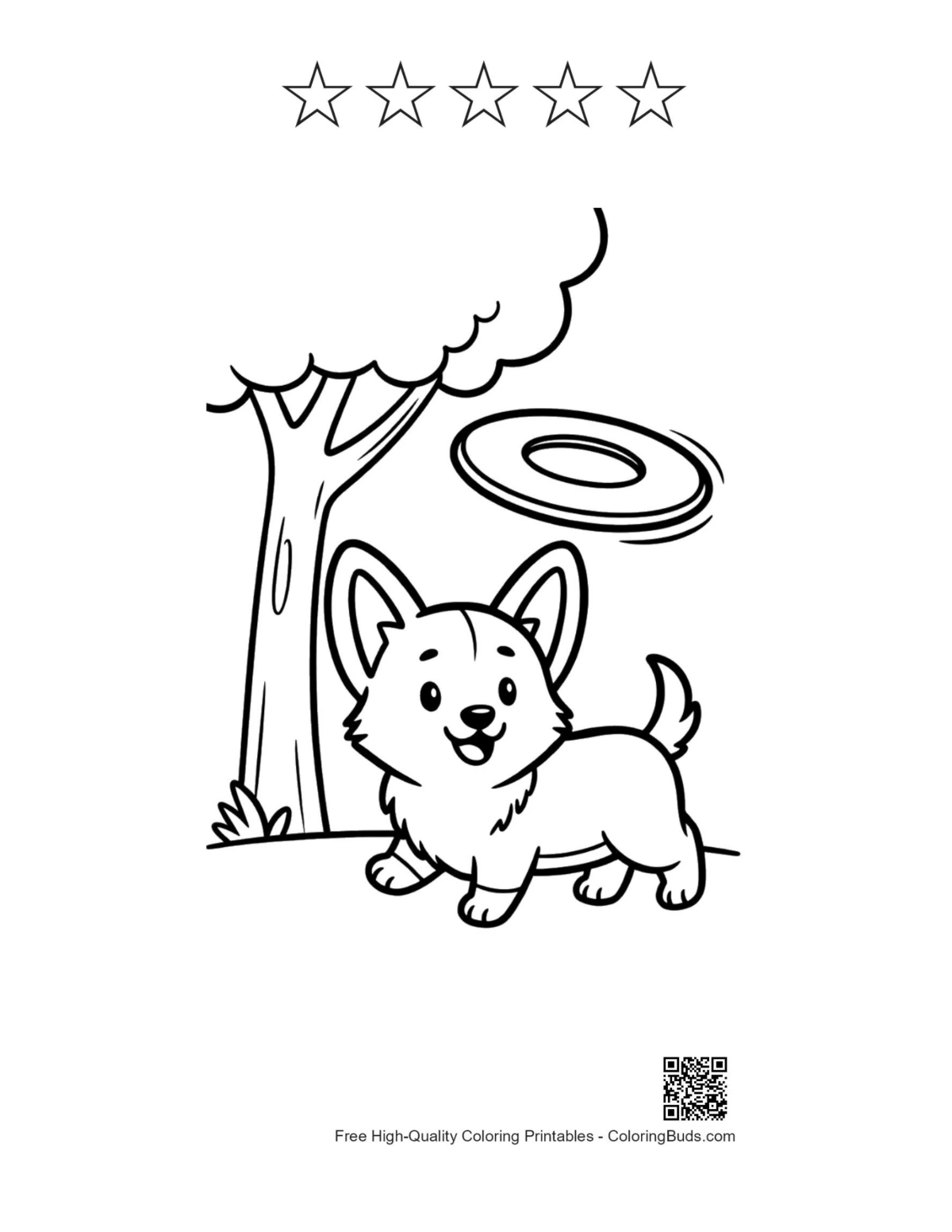 Corgi saucer printable with 5 star outlines
