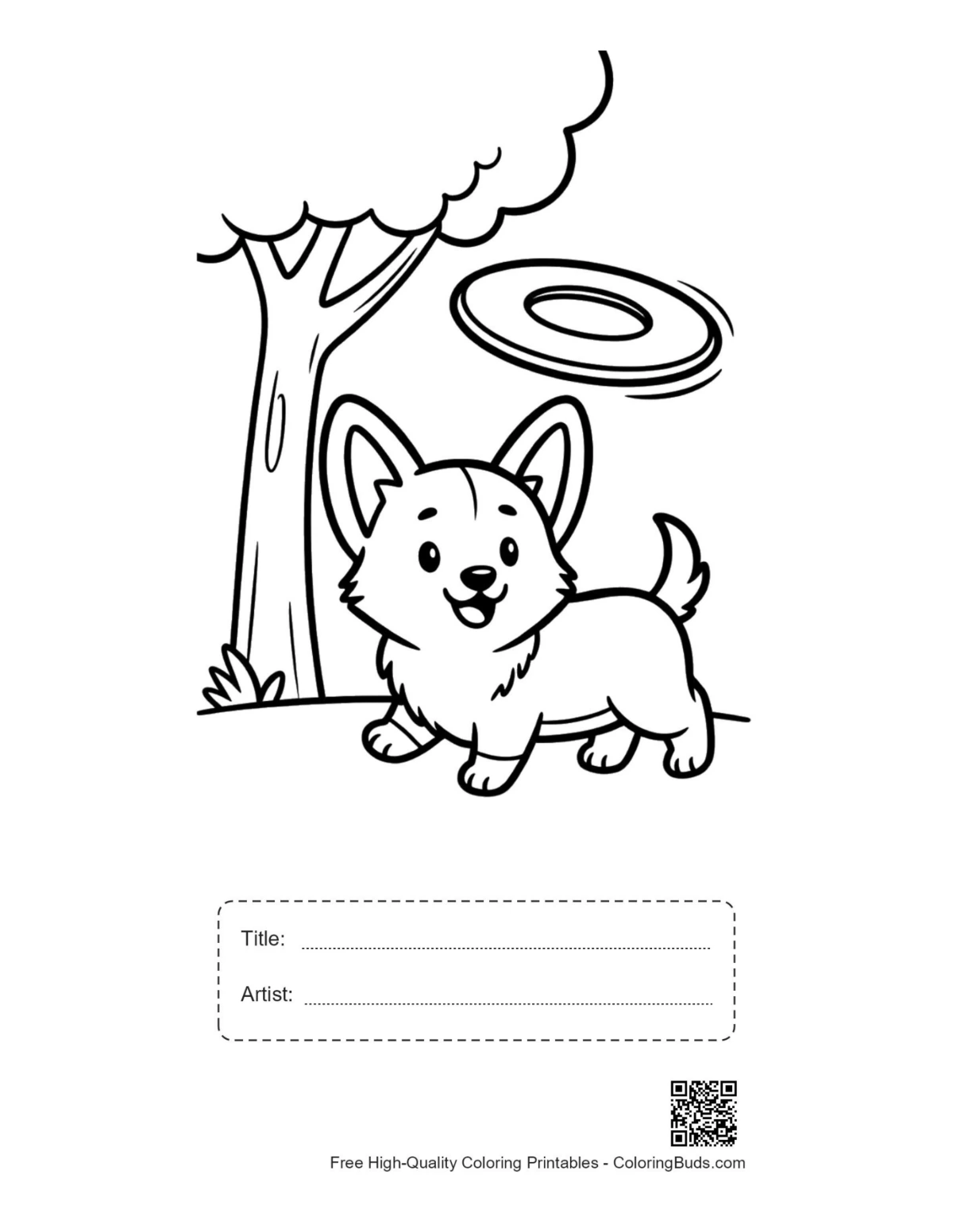 Small corgi UFO printable with title artist box