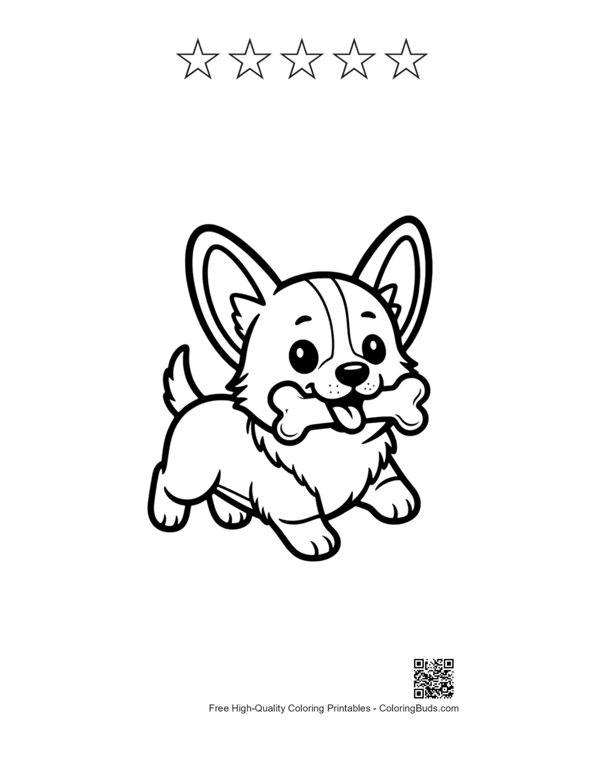 Corgi puppy bone printable with 5 stars outline