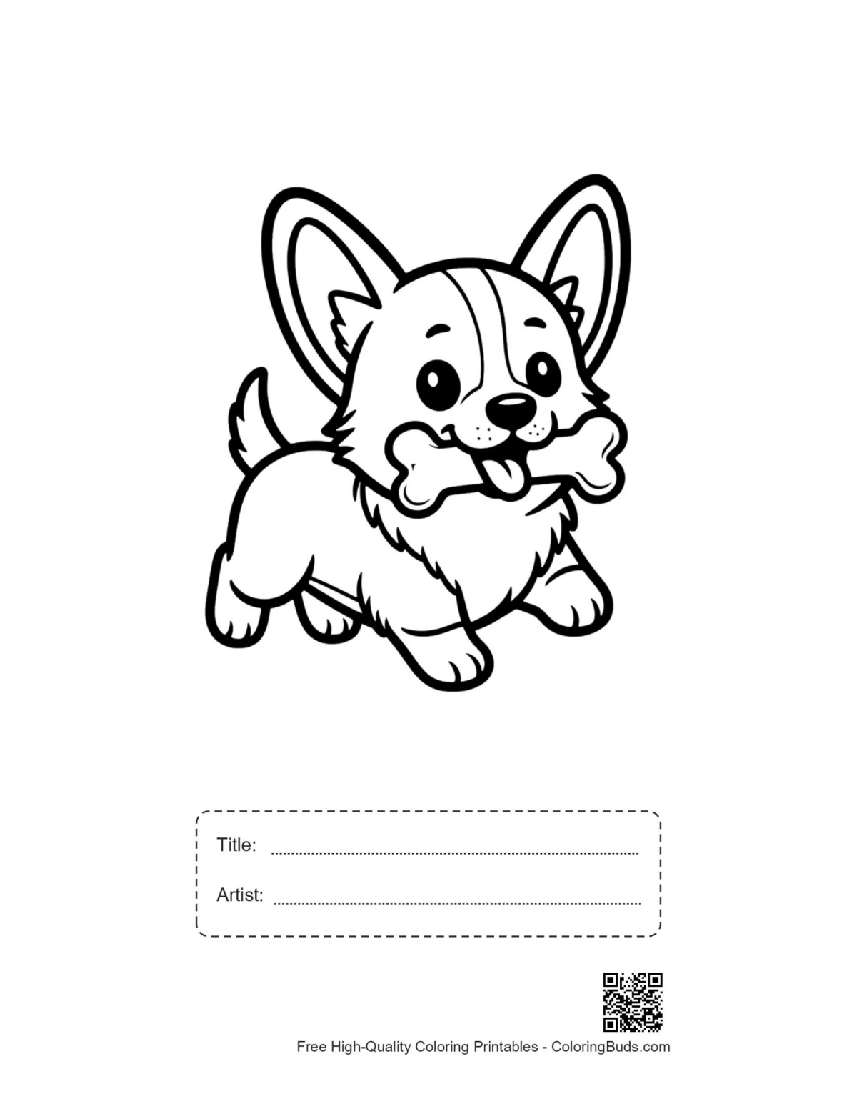 Corgi puppy bone field printable with title box