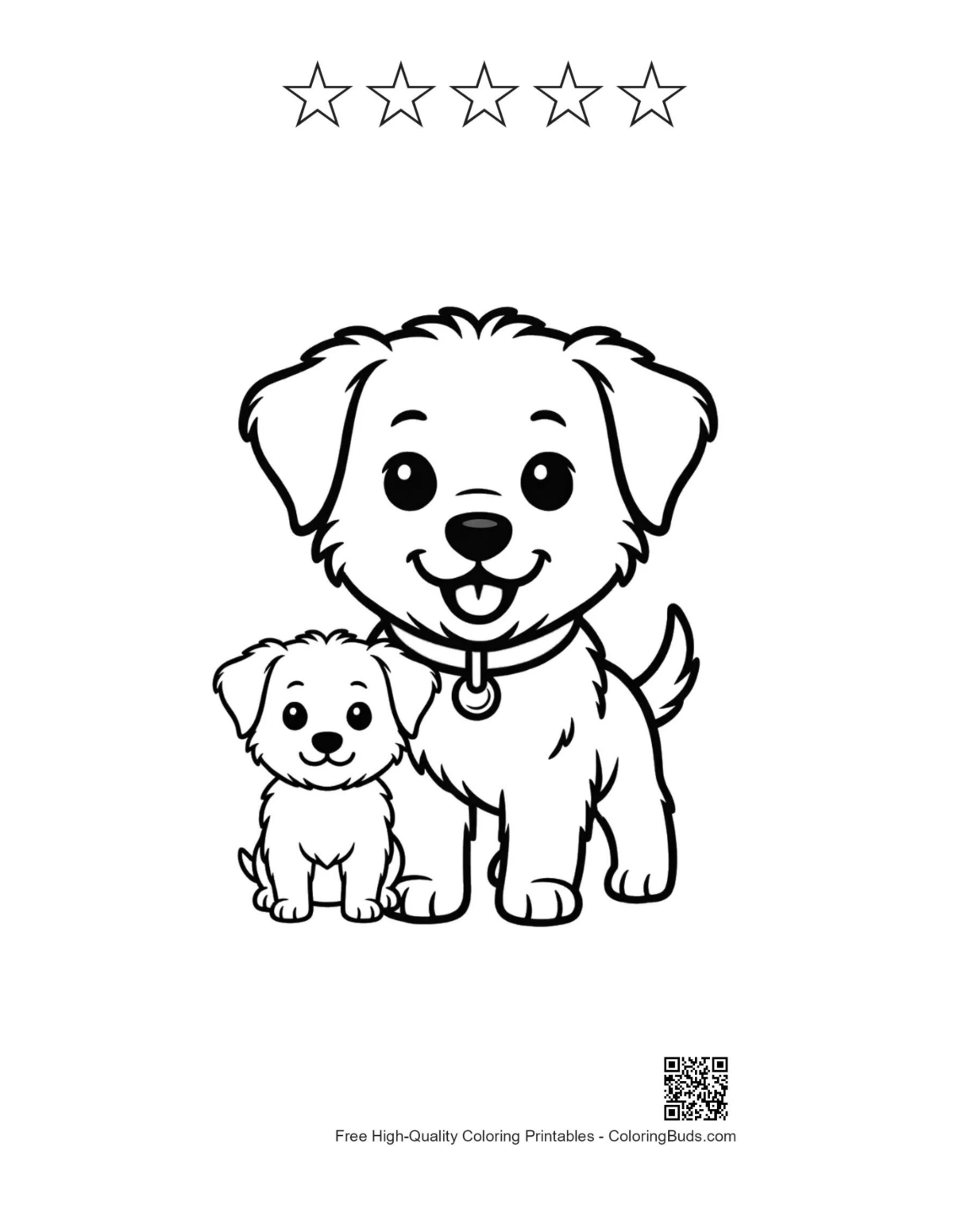 Pup duo printable with 5 star outlines