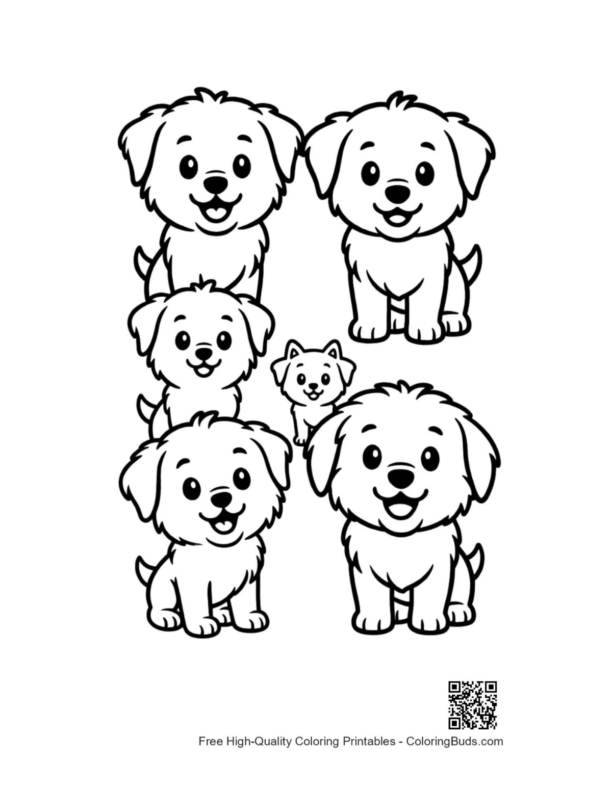 Een schattige groep lieve puppy's