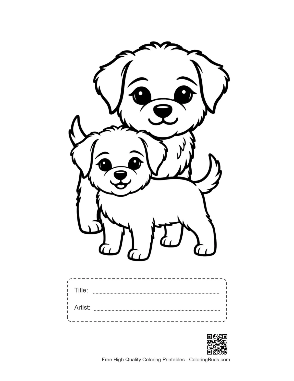 Mother puppy cuddling printable with title box