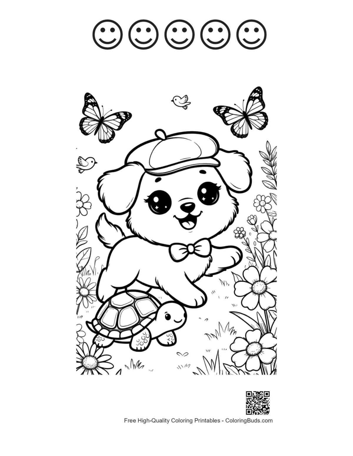 Cute dogs 5 happy faces outline sheet