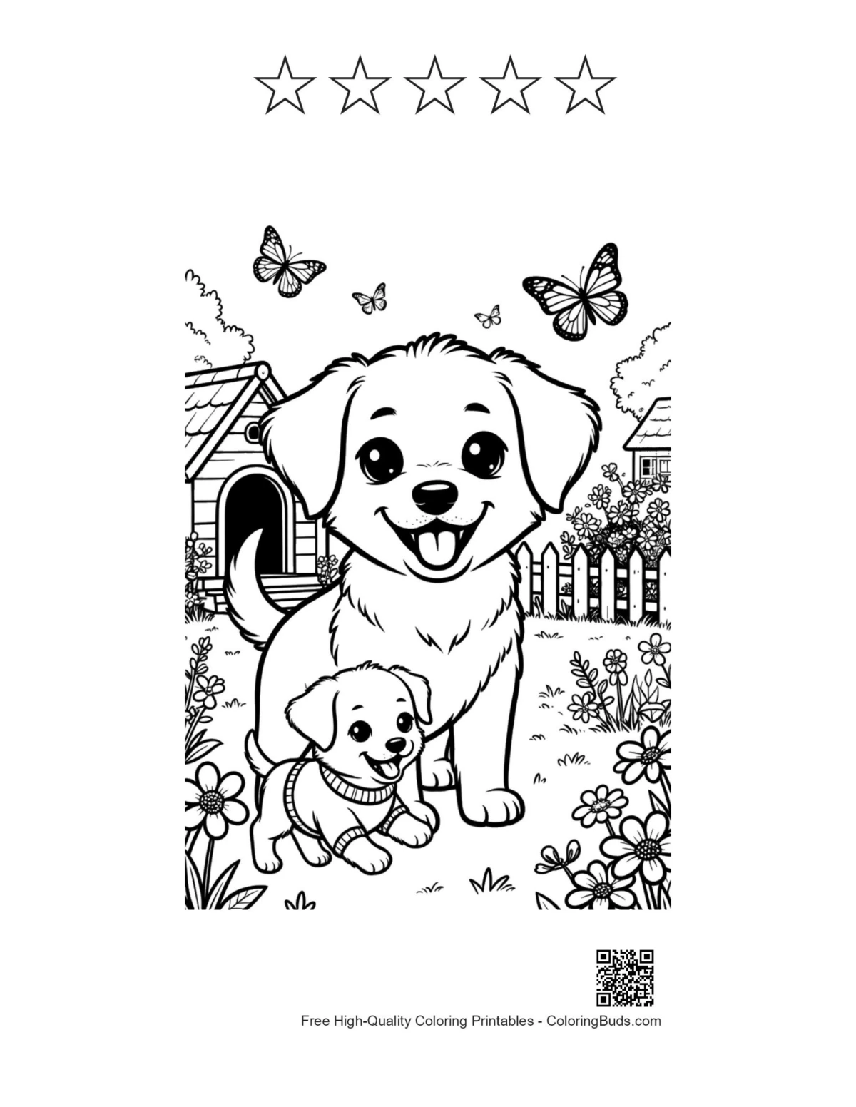 Cute dogs printable with 5 star outlines