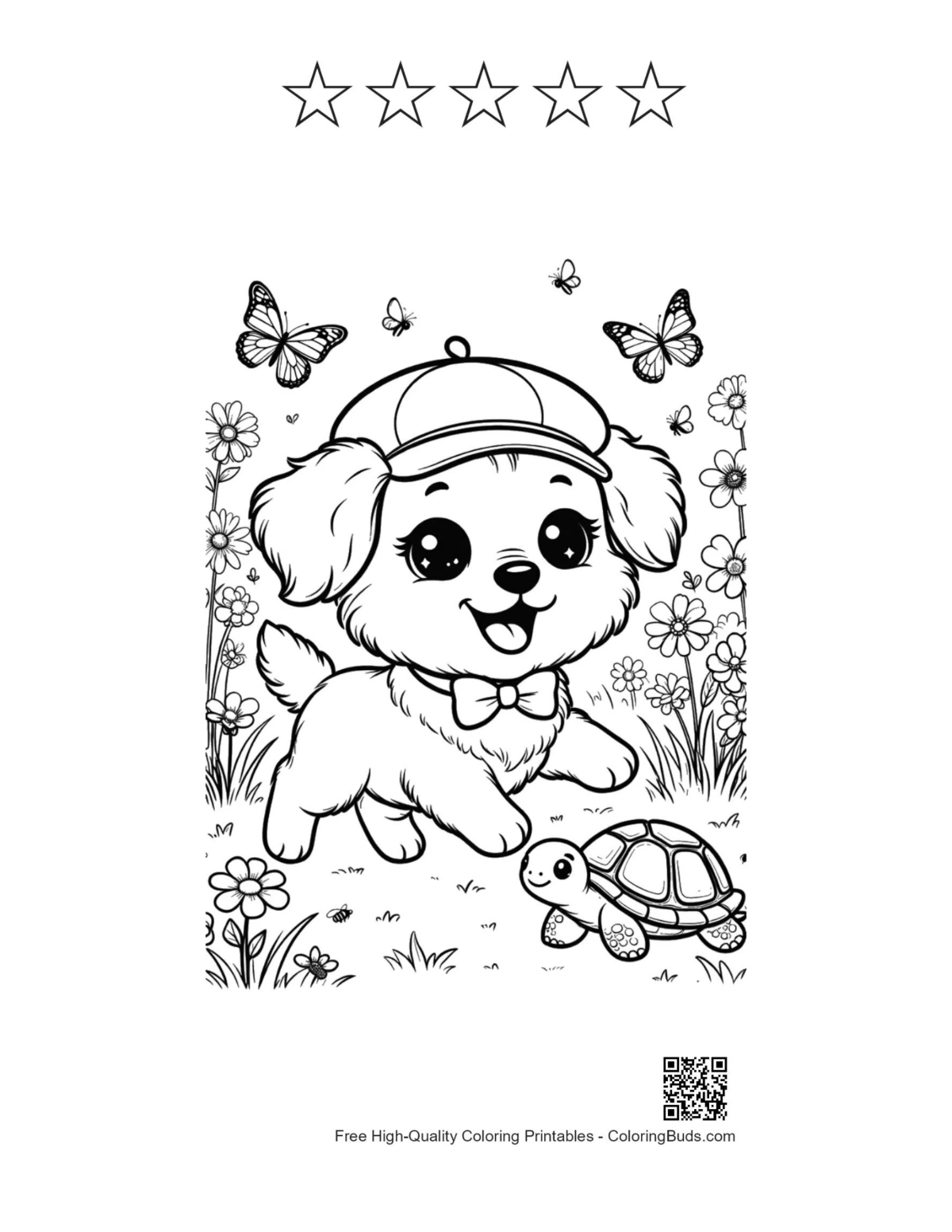 Cute dog cap turtle with 5 stars outline