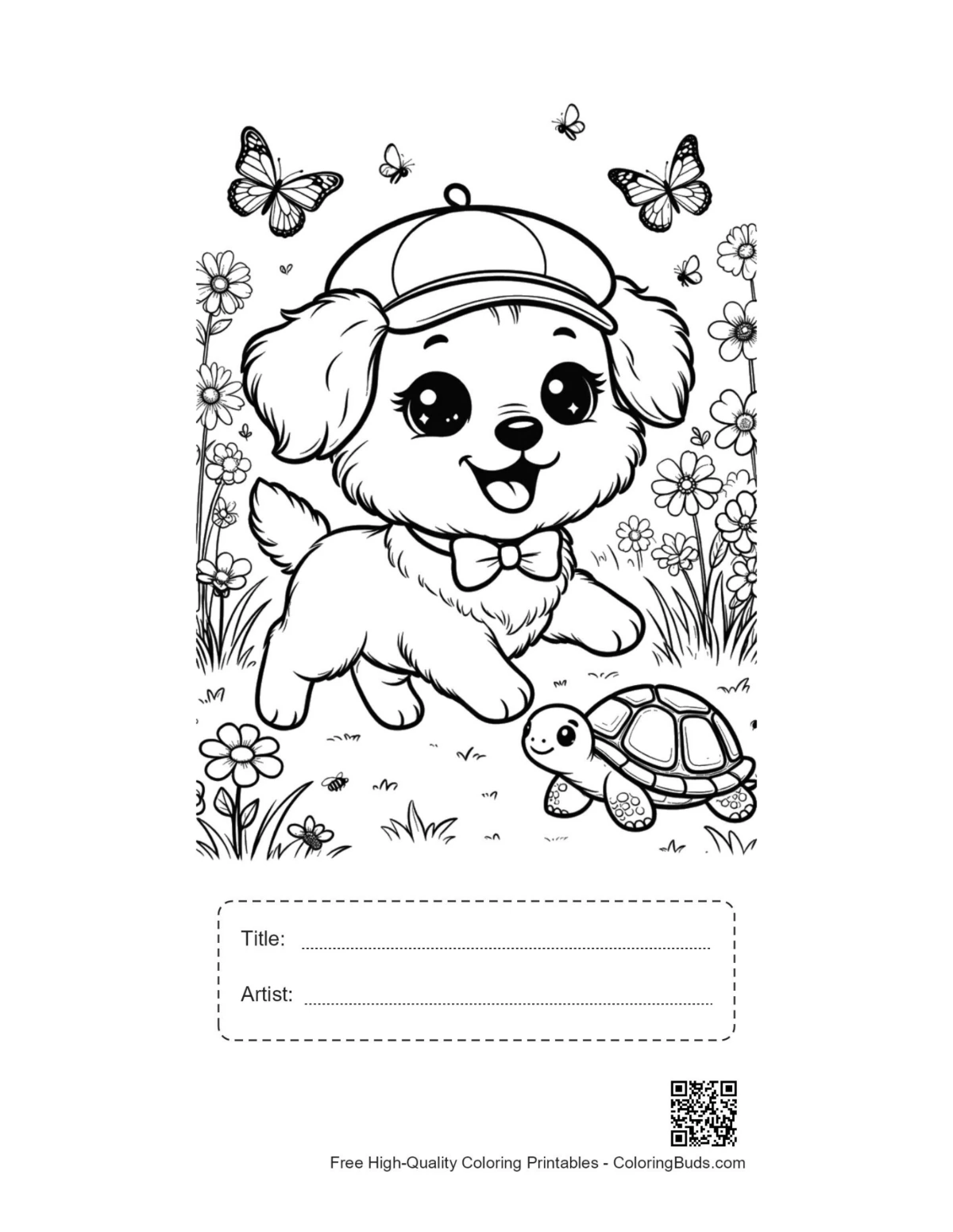 Cute dog cap turtle printable with title box